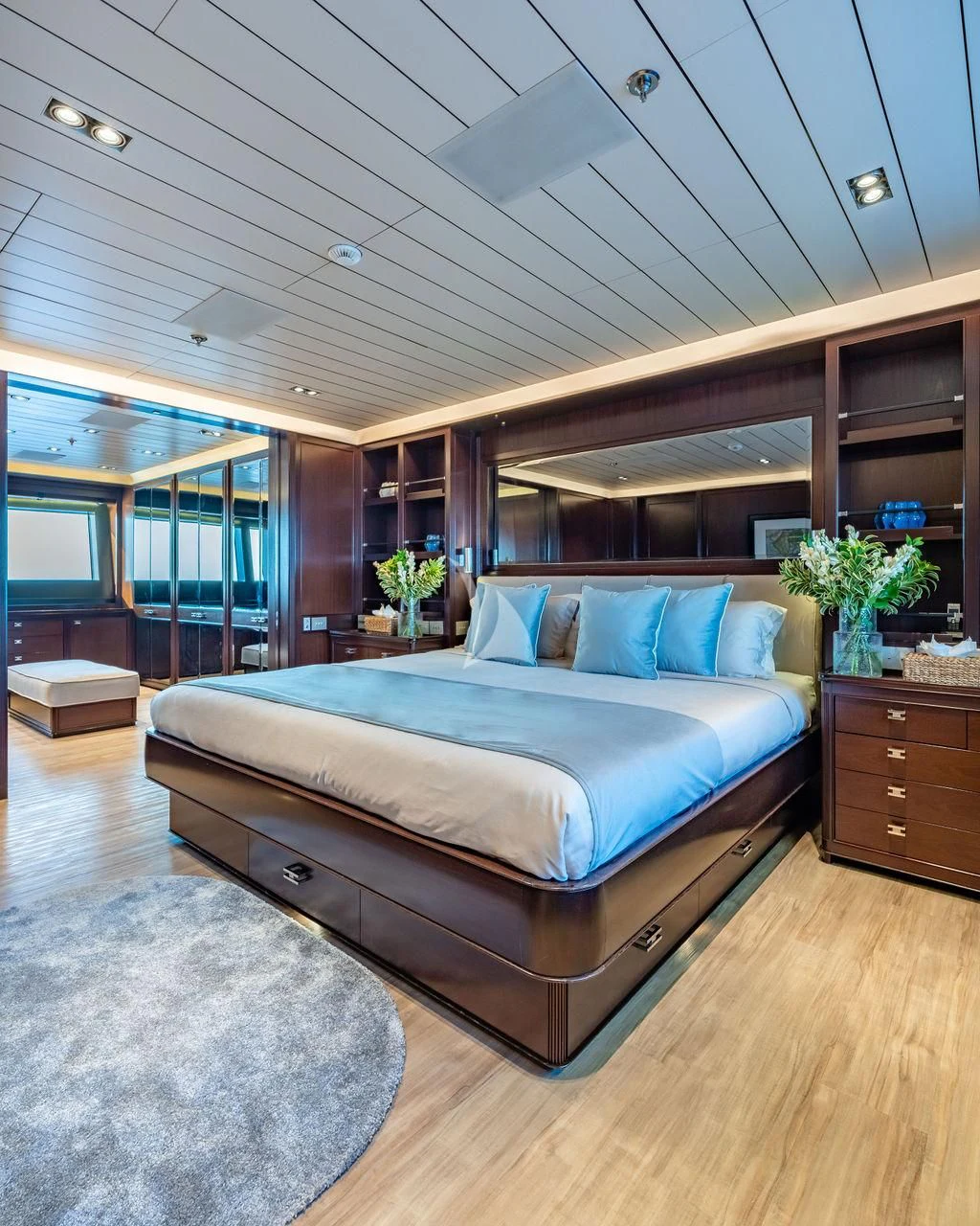 a bed in a room aboard GALILEO Yacht for Sale