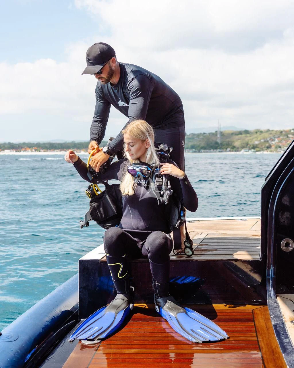 a man and a woman on a boat aboard GALILEO Yacht for Sale