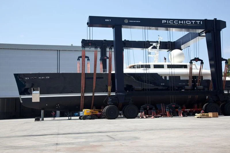 a large machine on a trailer aboard GALILEO Yacht for Sale