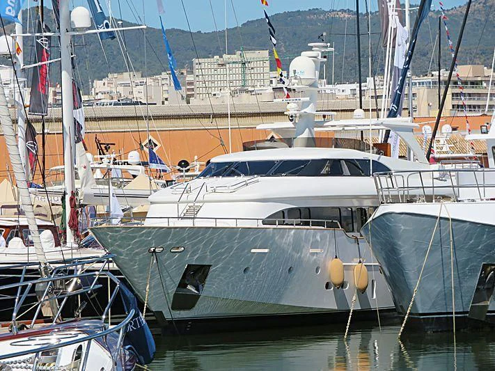 several boats are parked in a harbor aboard KALISA Yacht for Sale