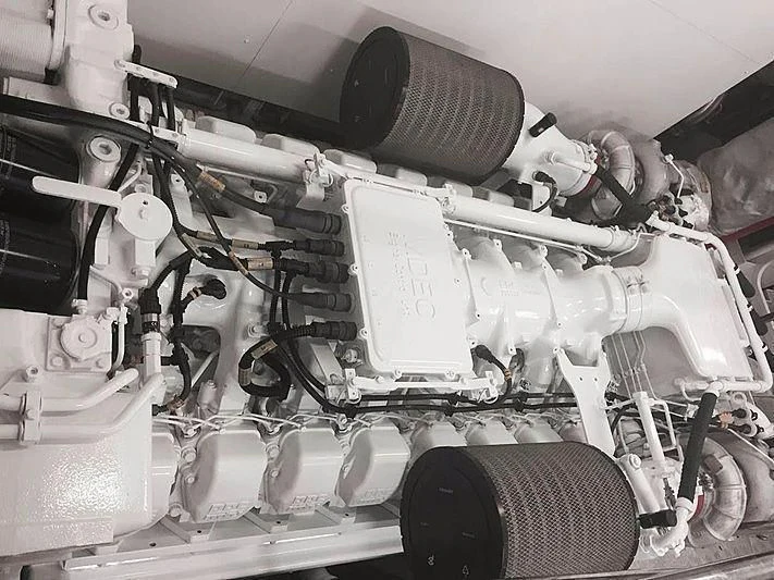 a close-up of a car engine aboard NATALIA Yacht for Sale