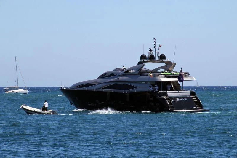 a large military boat in the water aboard NATALIA Yacht for Sale