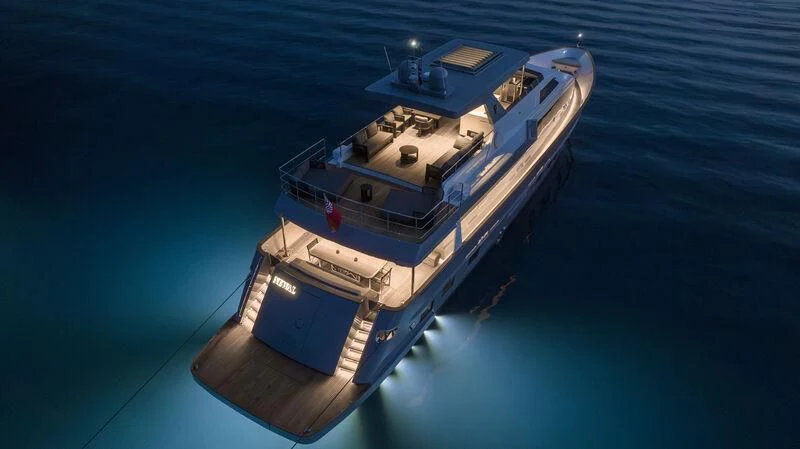 a large ship in the water aboard NEWAL Yacht for Sale