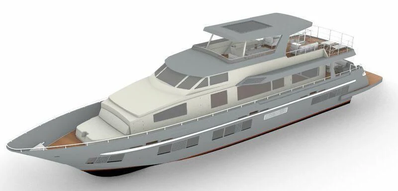 a white and black model of a building aboard NEWAL Yacht for Sale
