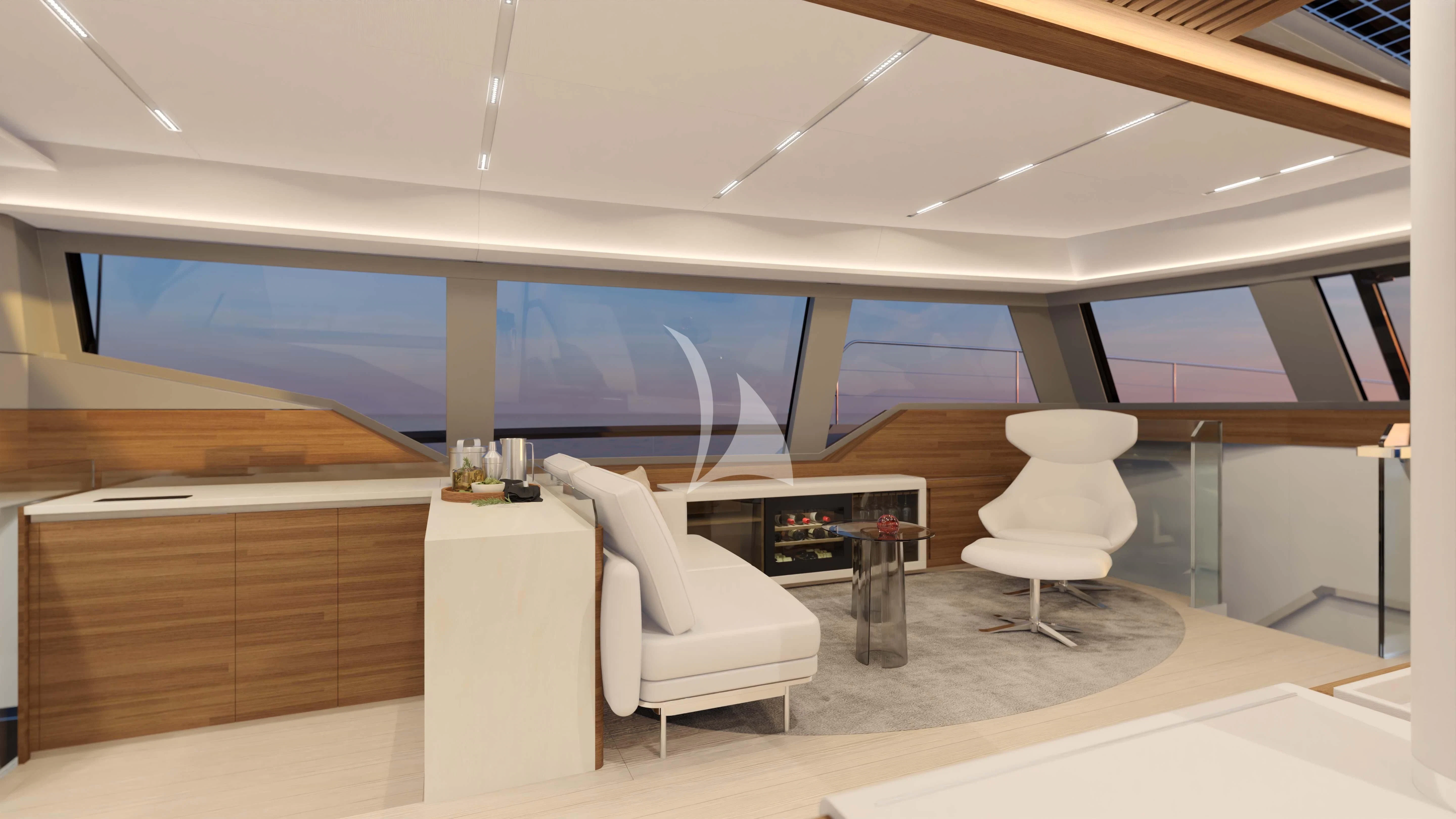 a room with a large screen aboard ALOIA Yacht for Charter