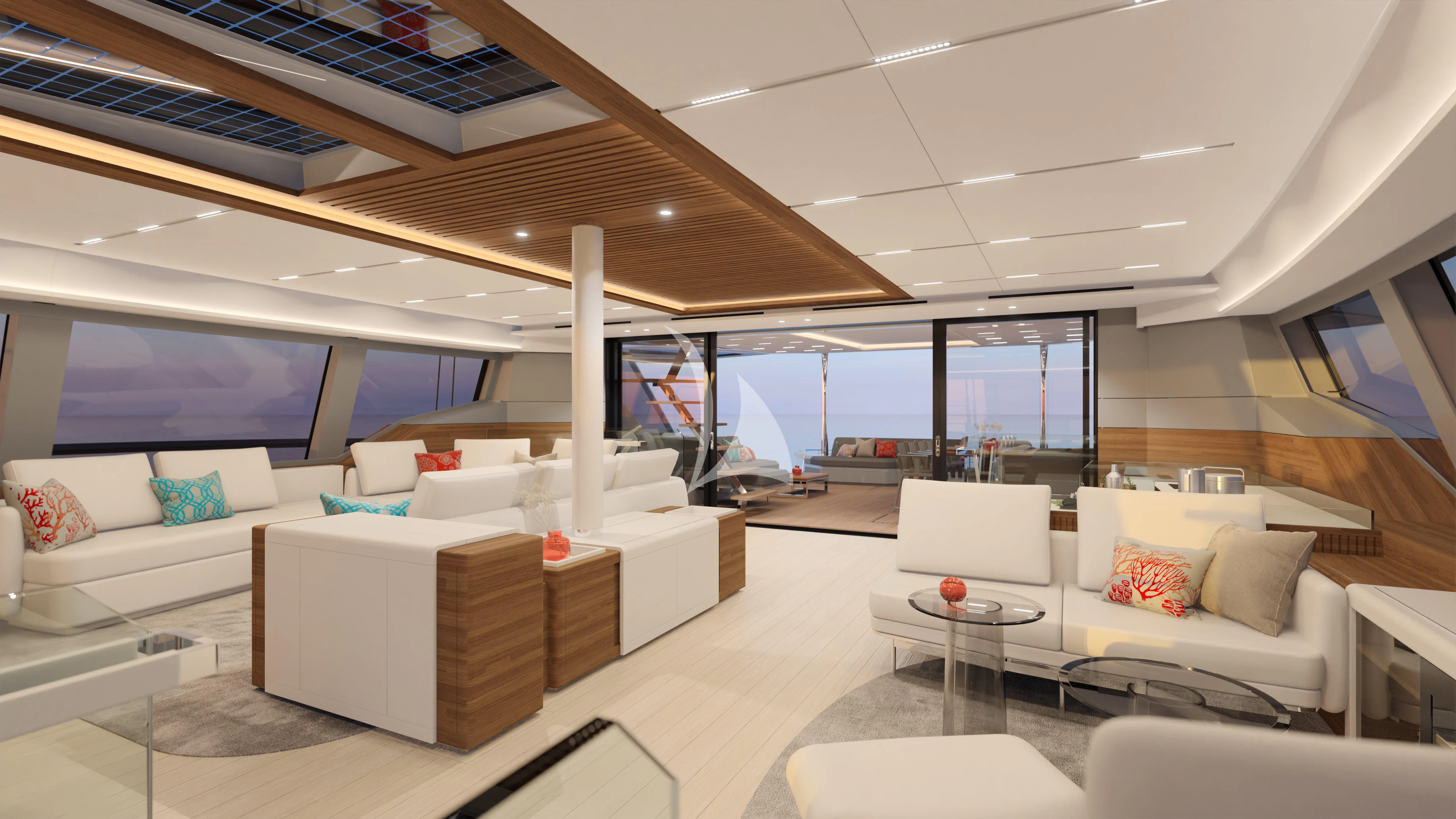 a room with a couch and a table aboard ALOIA Yacht for Charter