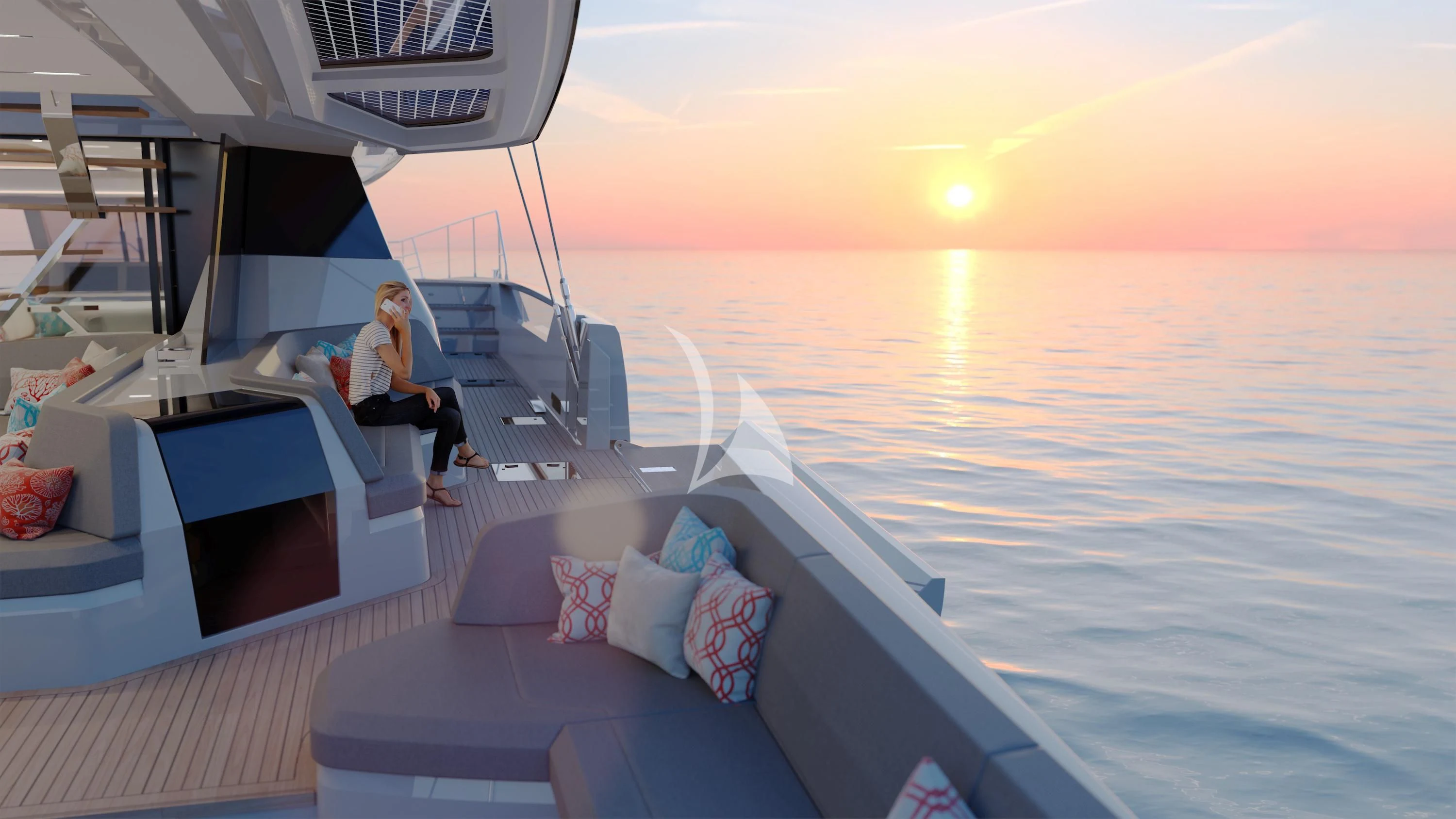 a person sitting on a boat aboard ALOIA Yacht for Charter
