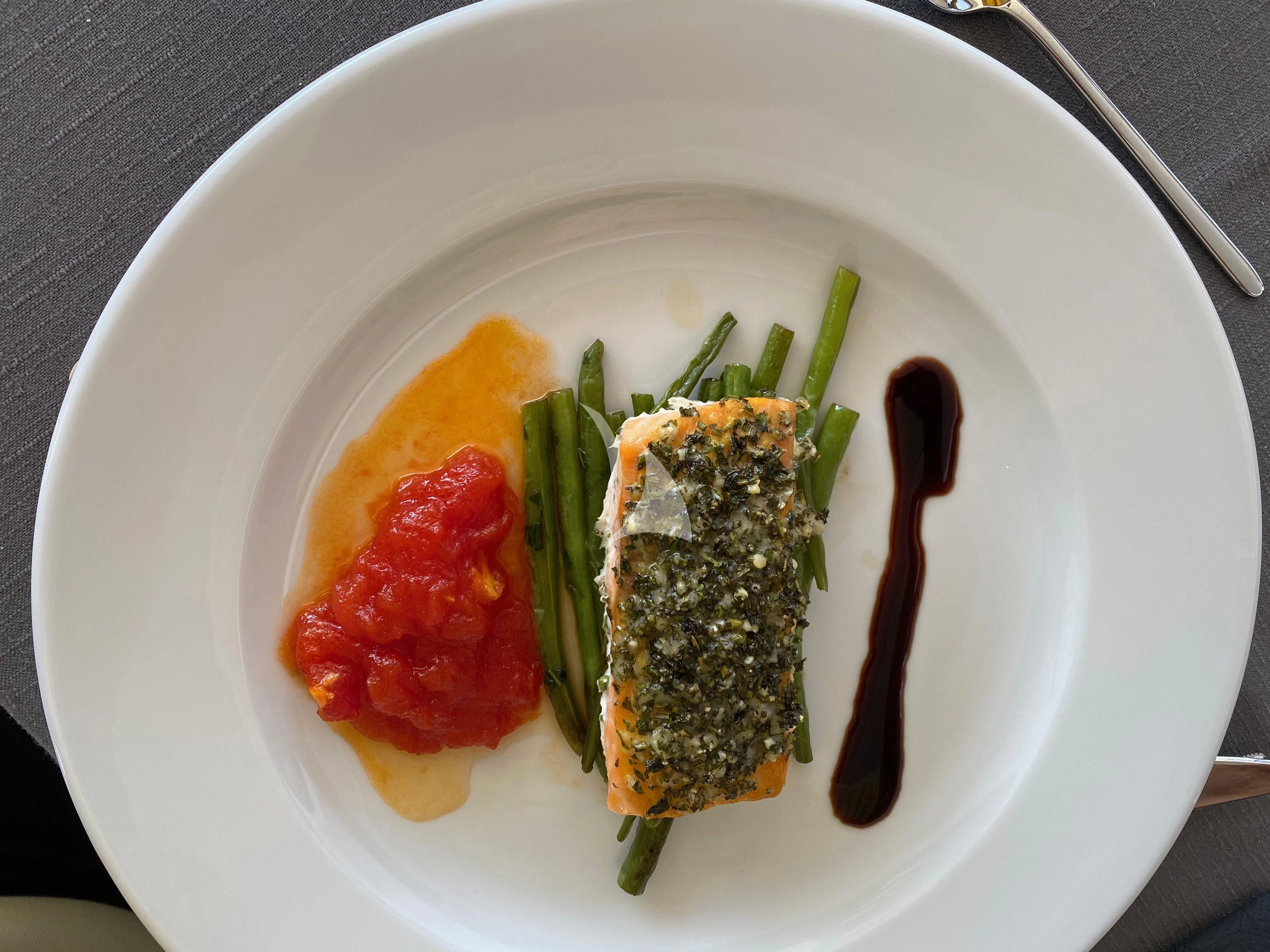 a plate of food aboard ALOIA Yacht for Charter
