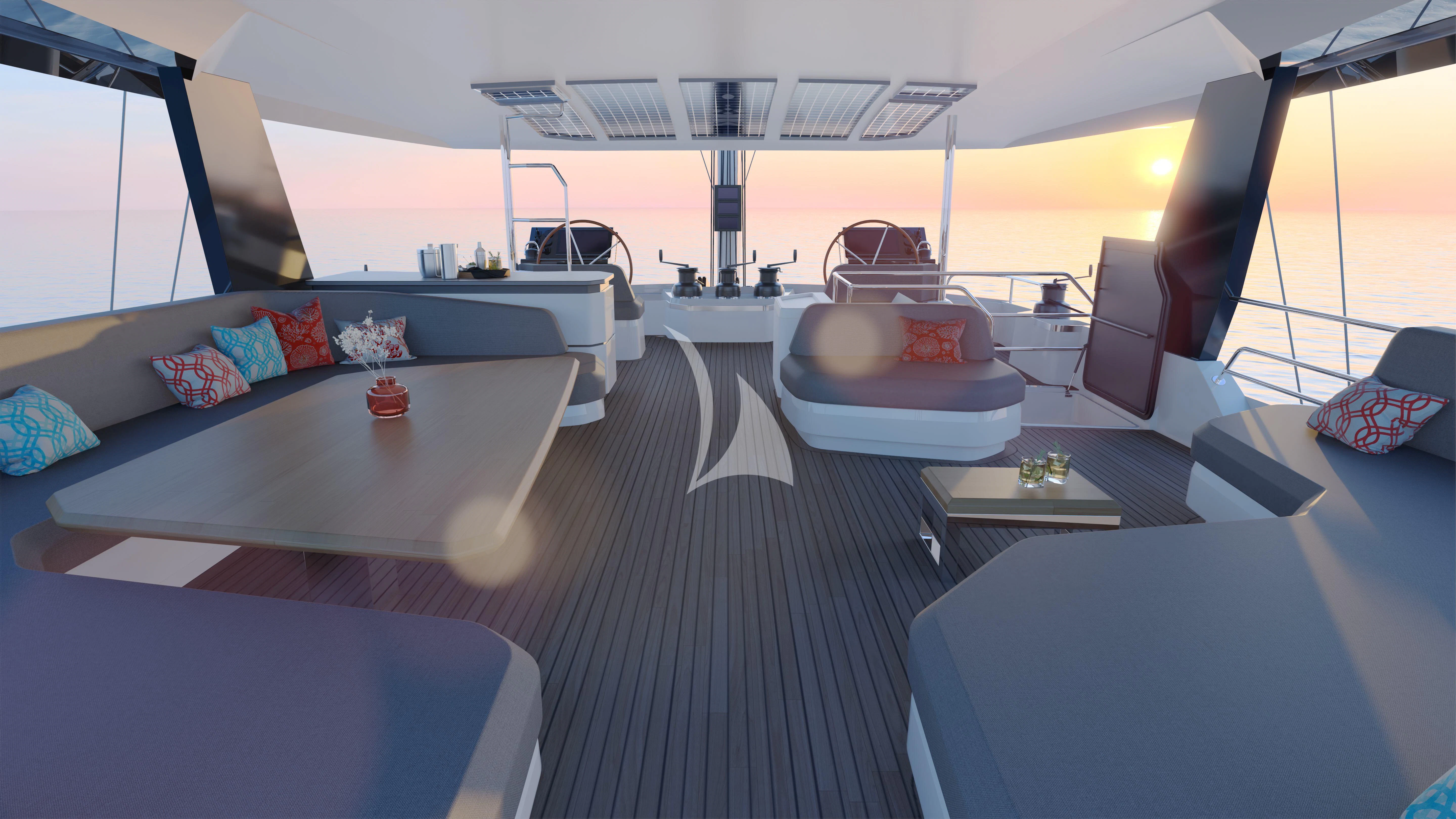a room with a bed and a desk aboard ALOIA Yacht for Charter