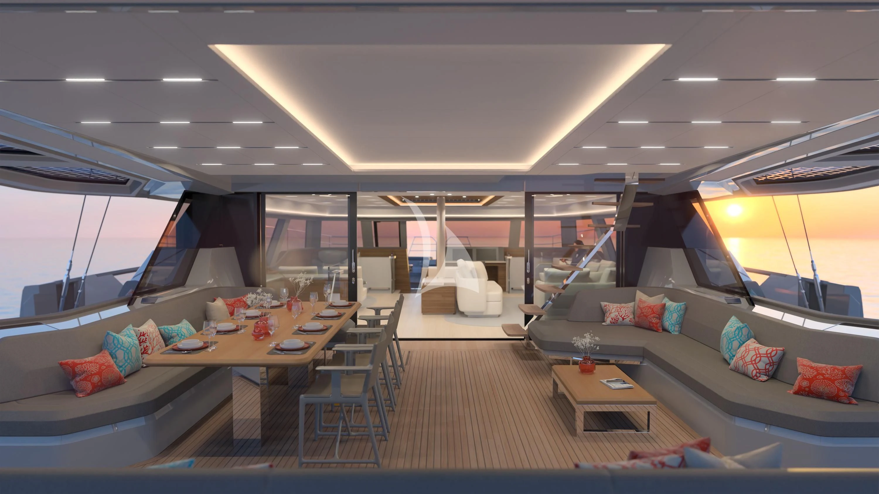 a room with a couch and a table aboard ALOIA Yacht for Charter