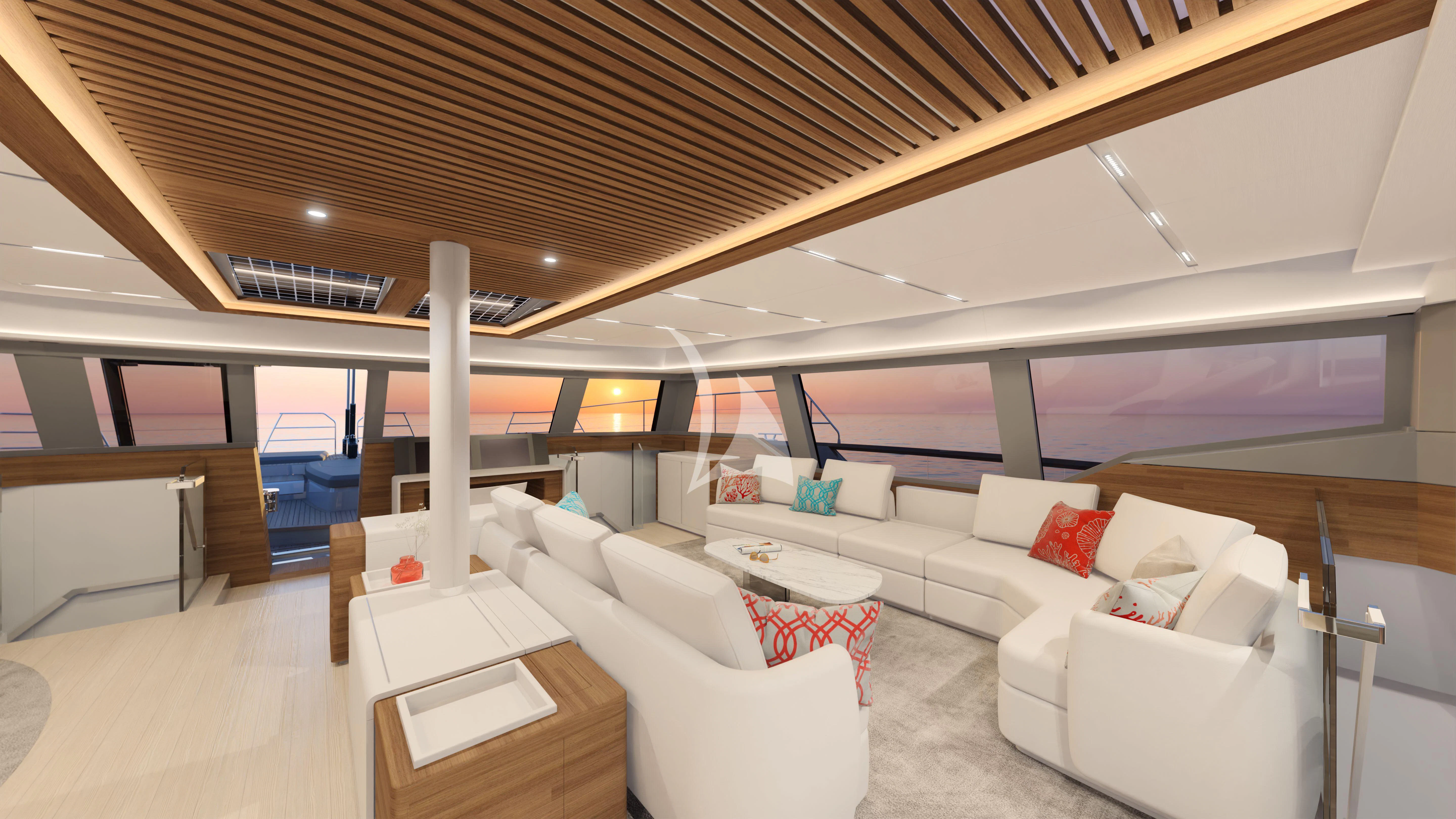 a room with a couch and a table aboard ALOIA Yacht for Charter