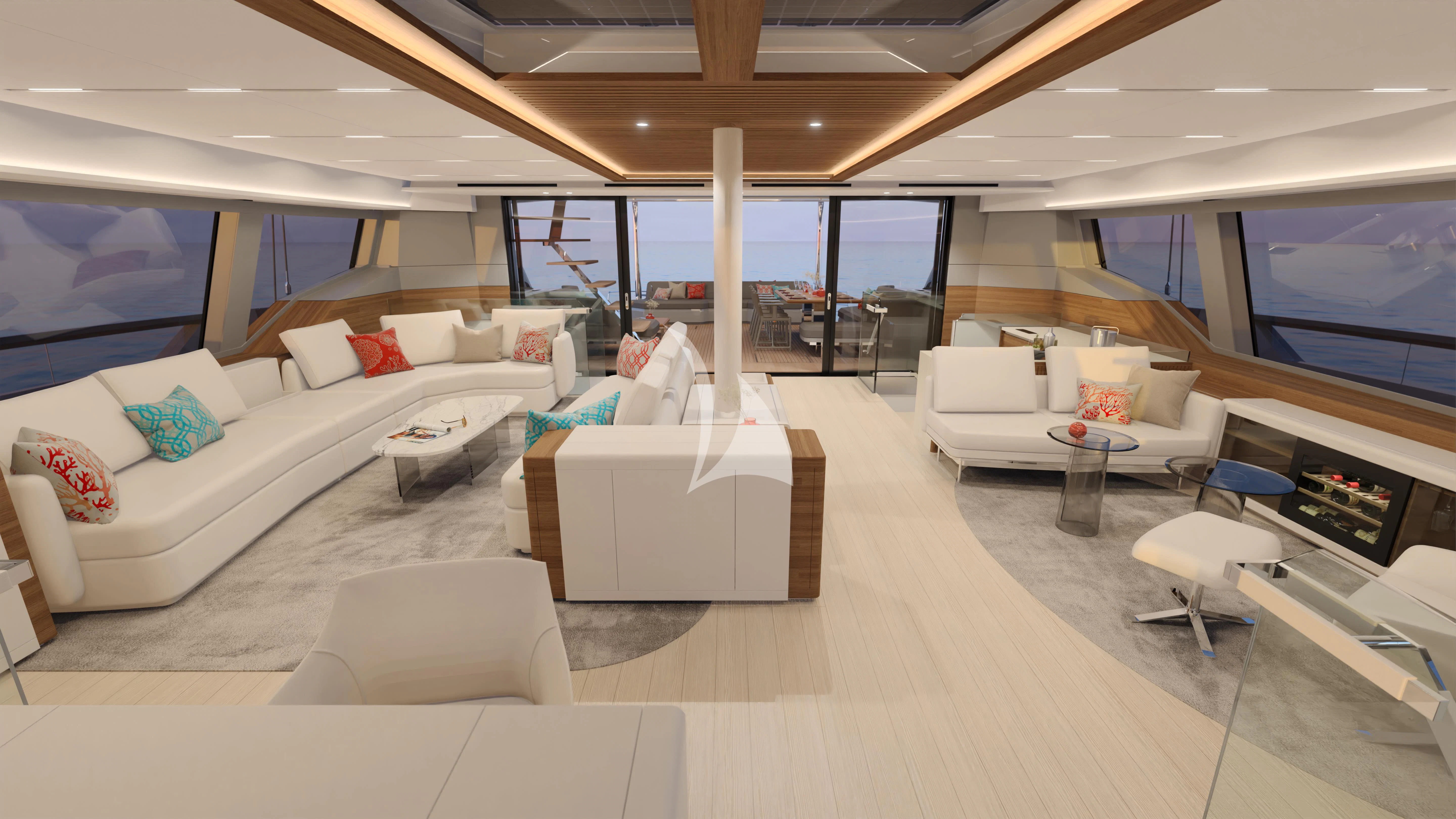 a room with a couch and a table aboard ALOIA Yacht for Charter