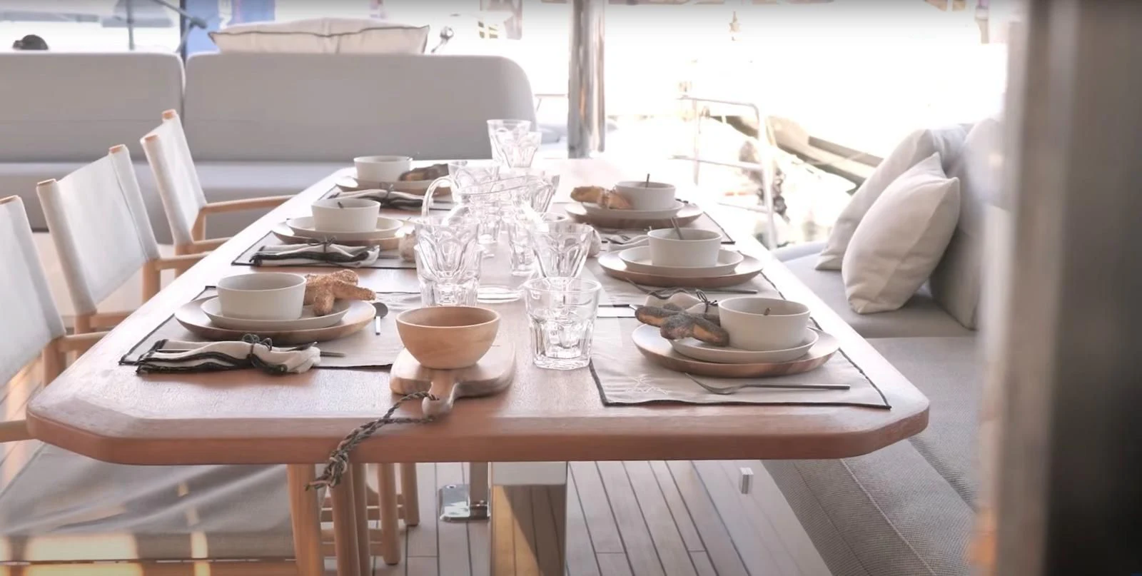 a table with food on it aboard ALOIA Yacht for Charter