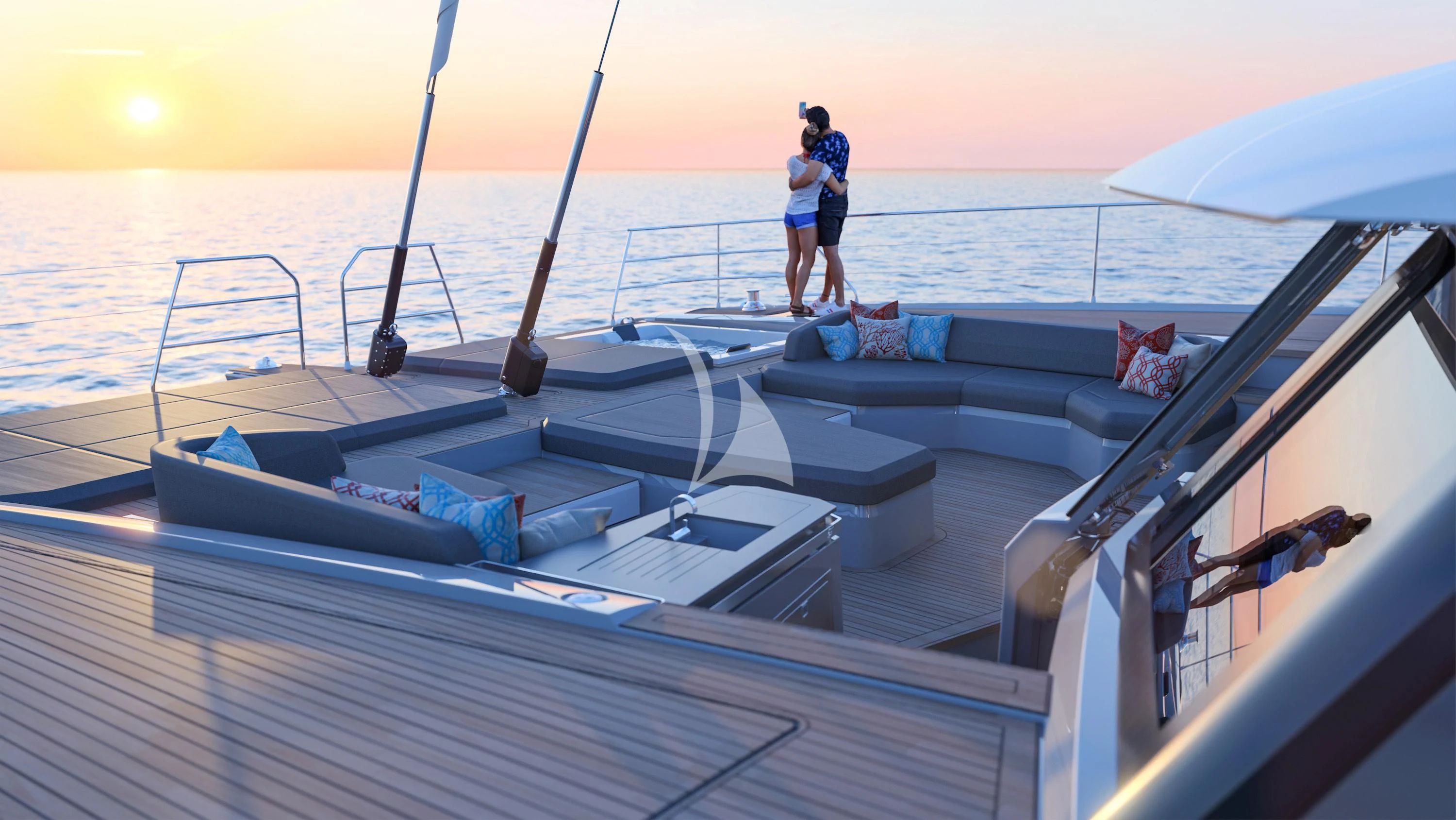 a couple of people on a boat aboard ALOIA Yacht for Charter