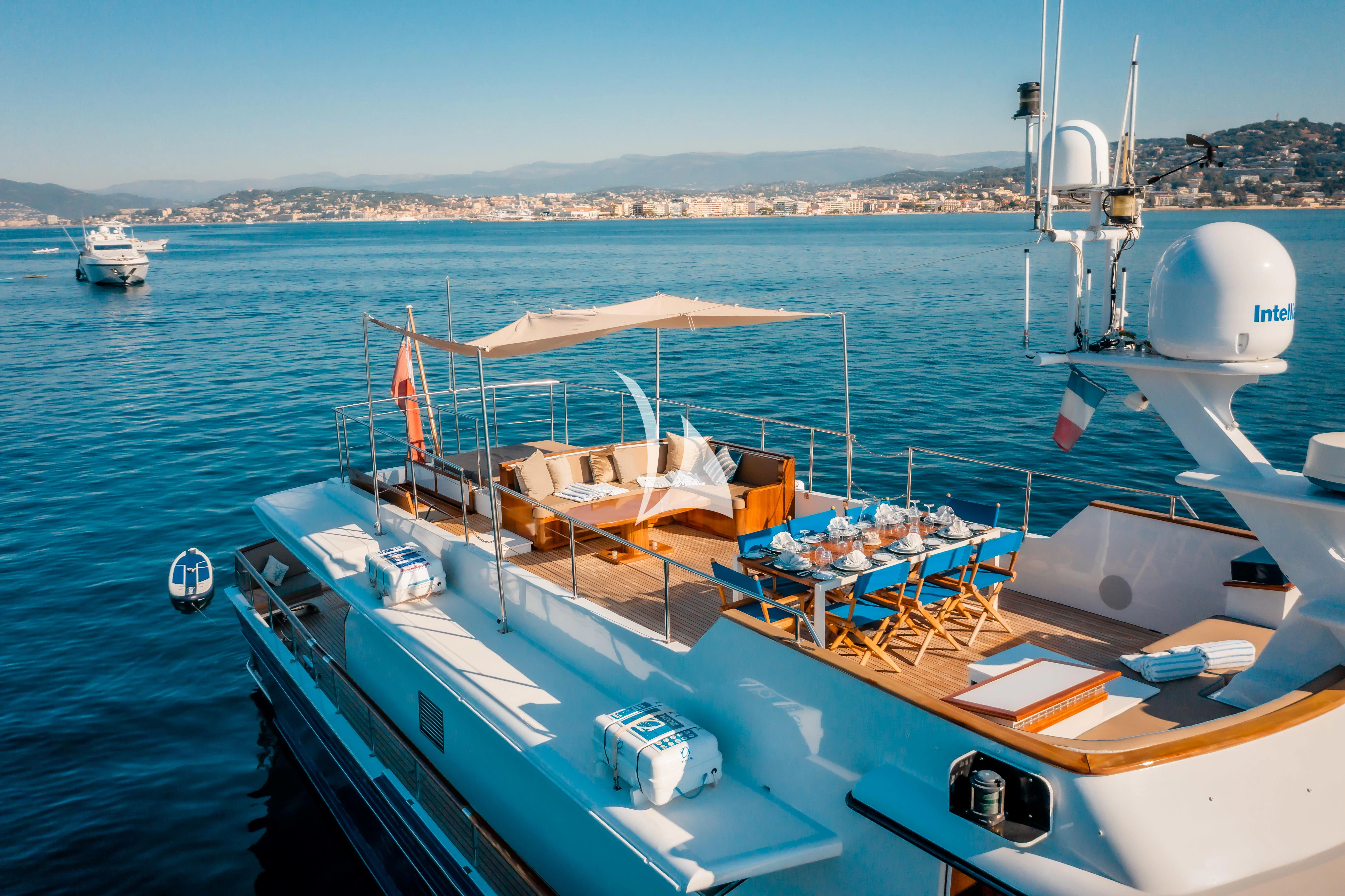 a boat with many items on it aboard CHANTELLA Yacht for Sale