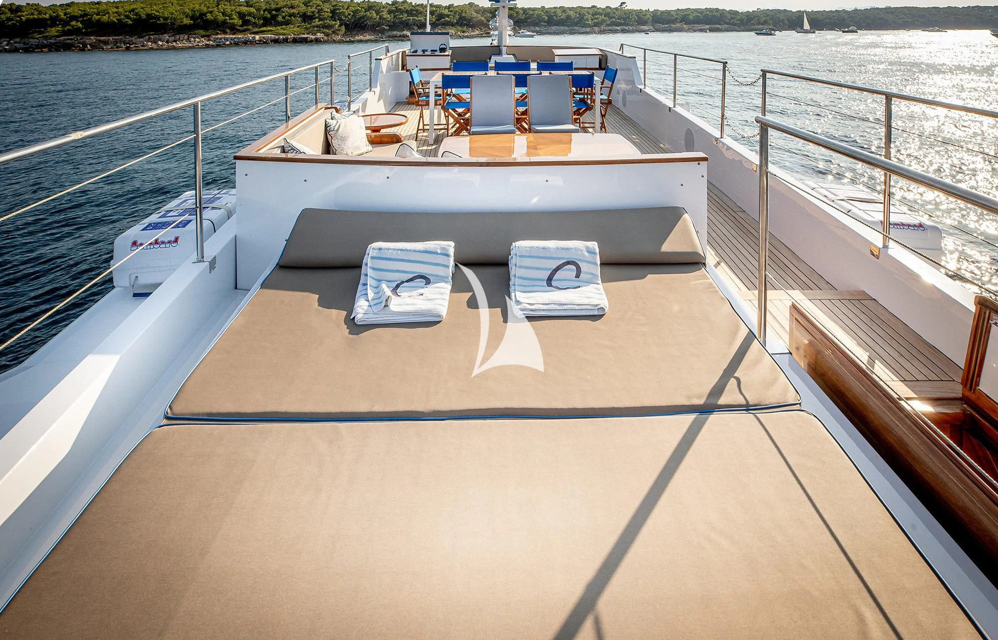 a deck with a boat on it aboard CHANTELLA Yacht for Sale