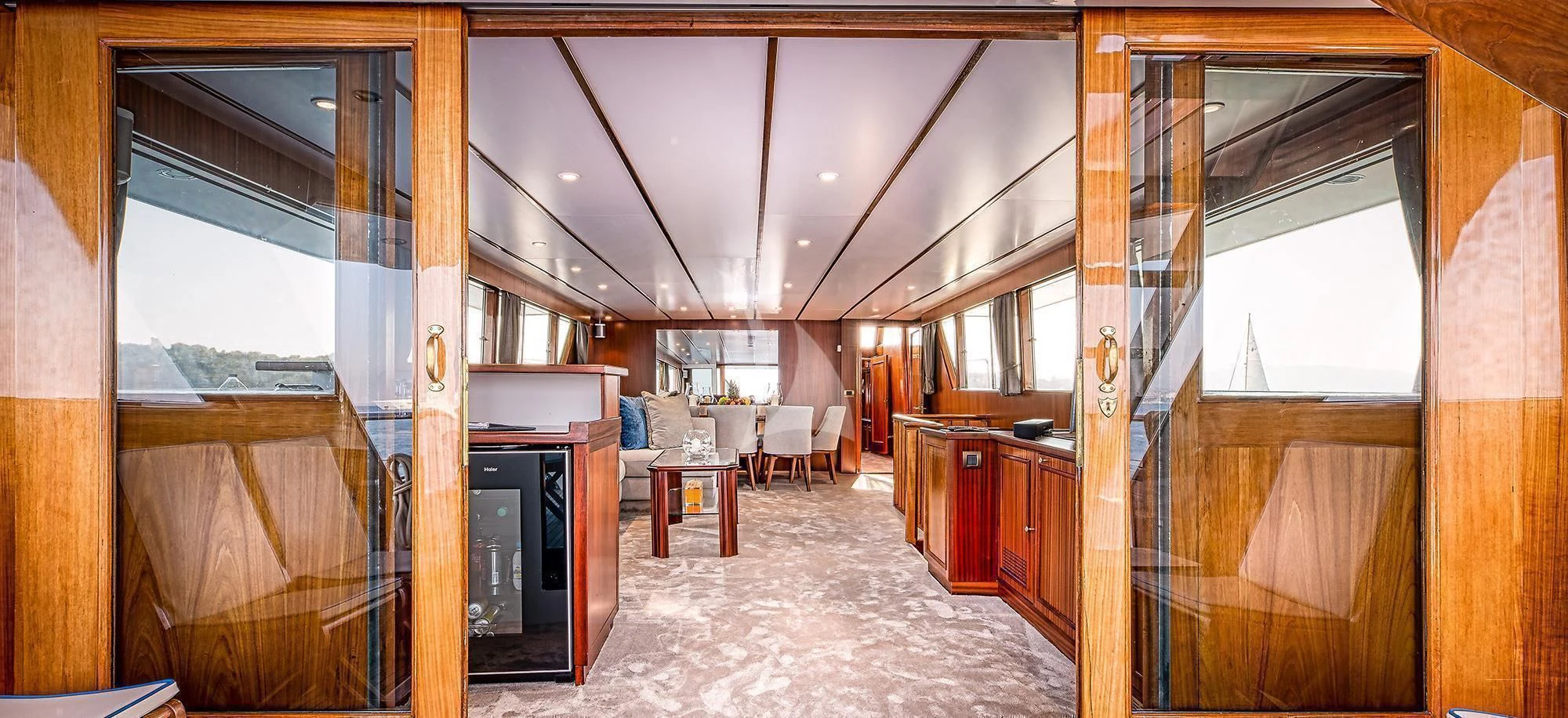 a room with a door open aboard CHANTELLA Yacht for Sale