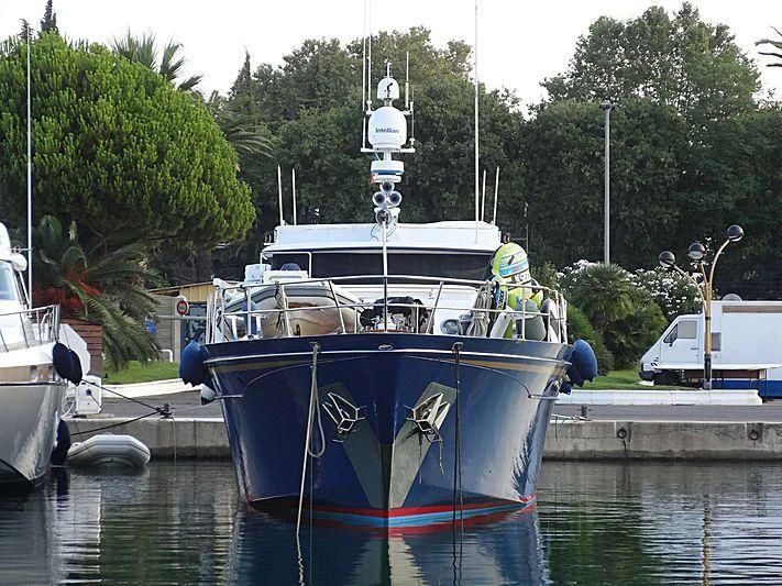 a boat docked at a pier aboard CHANTELLA Yacht for Sale