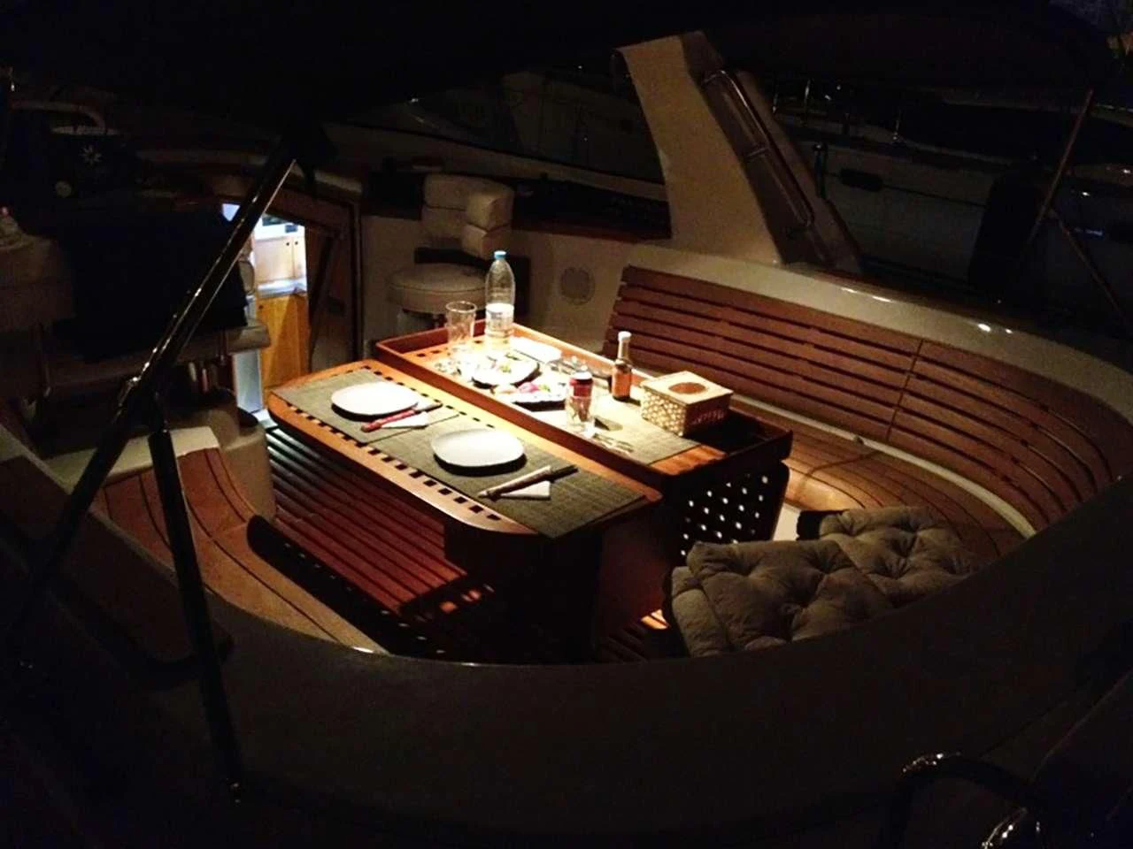 a table with a tray on it aboard OCEAN PHOENIX Yacht for Sale