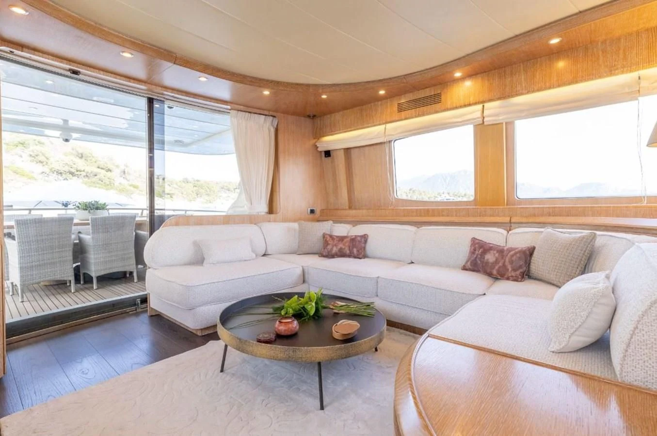 a living room with a couch and a table aboard COOKIE Yacht for Charter