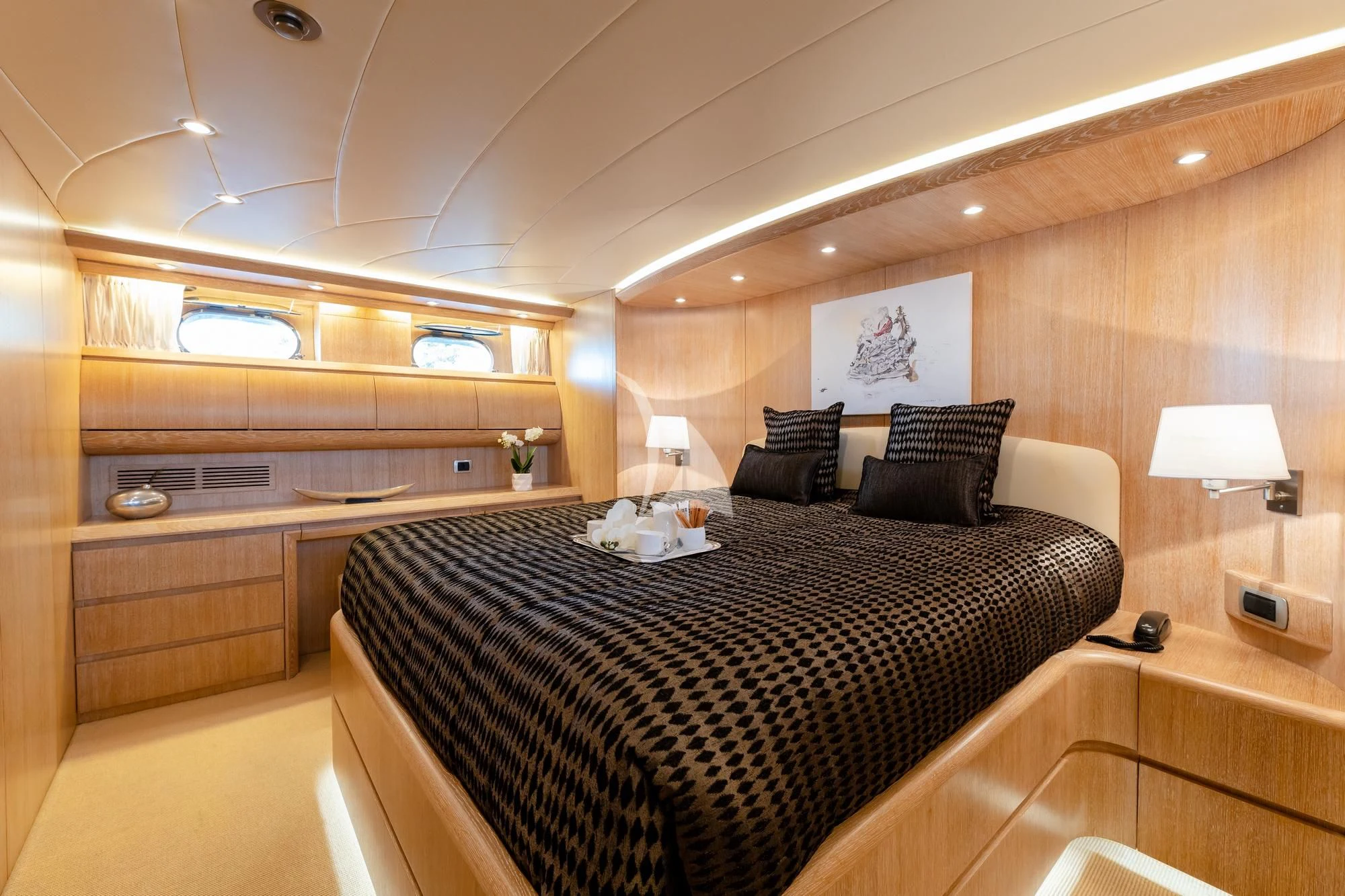 a bed in a room aboard COOKIE Yacht for Charter