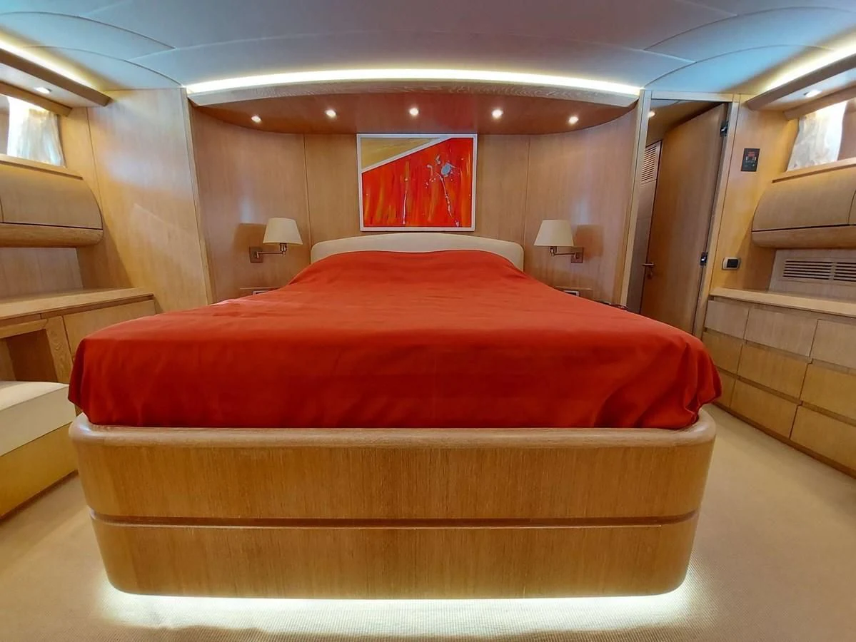 a bed in a room aboard COOKIE Yacht for Charter