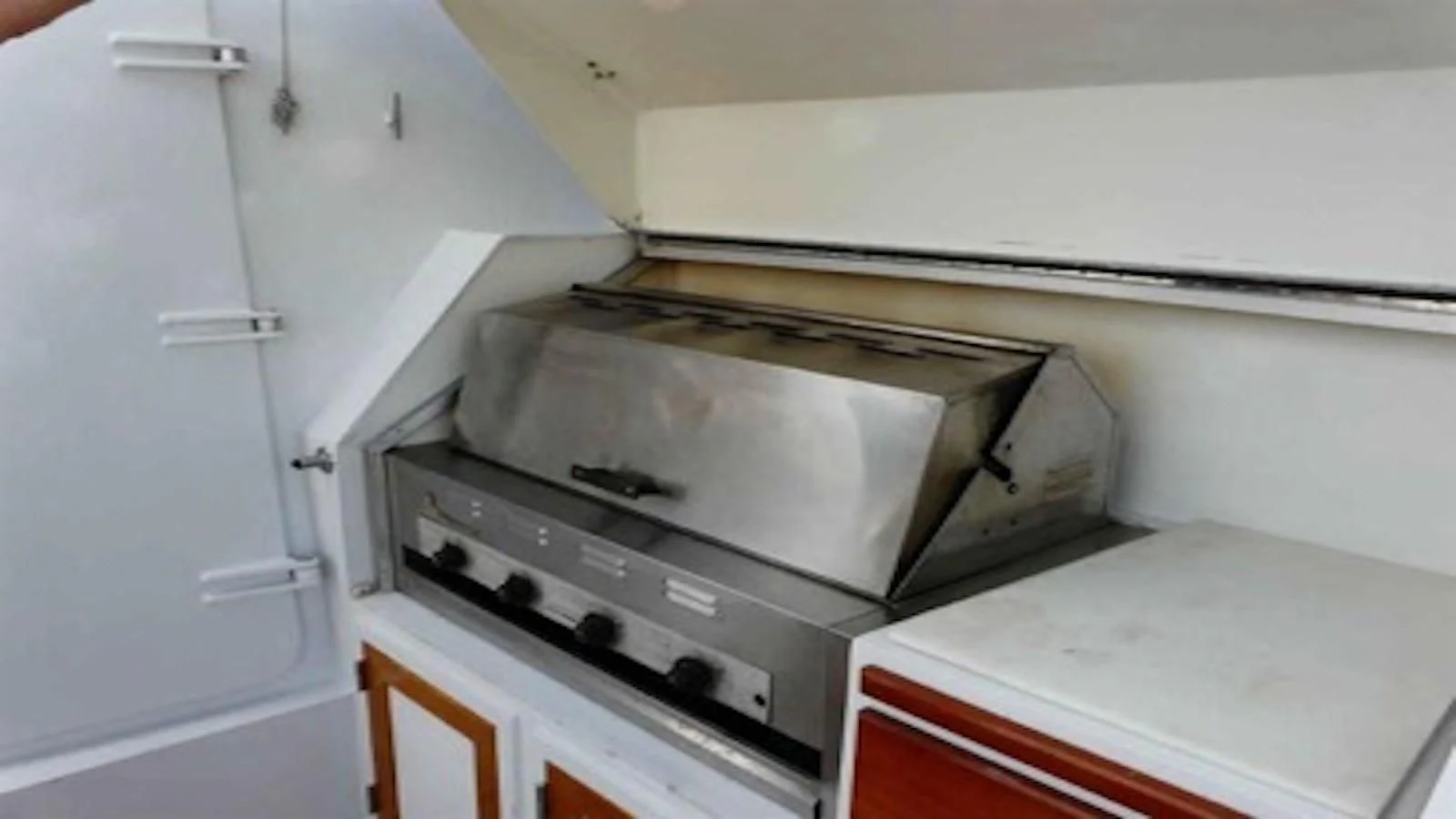 a white stove in a kitchen aboard SEAGULL OF CAYMAN Yacht for Sale