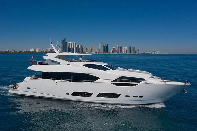 a white yacht in the water aboard REUNION Yacht for Sale