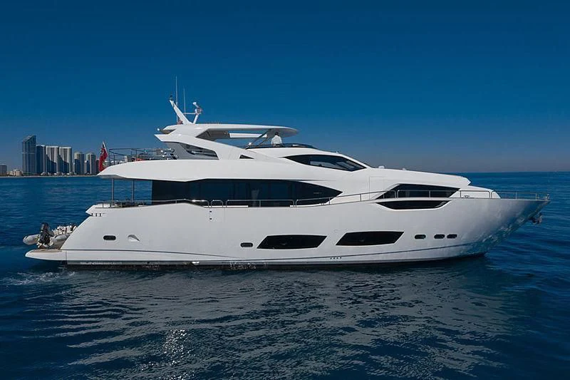 a white yacht in the water aboard REUNION Yacht for Sale