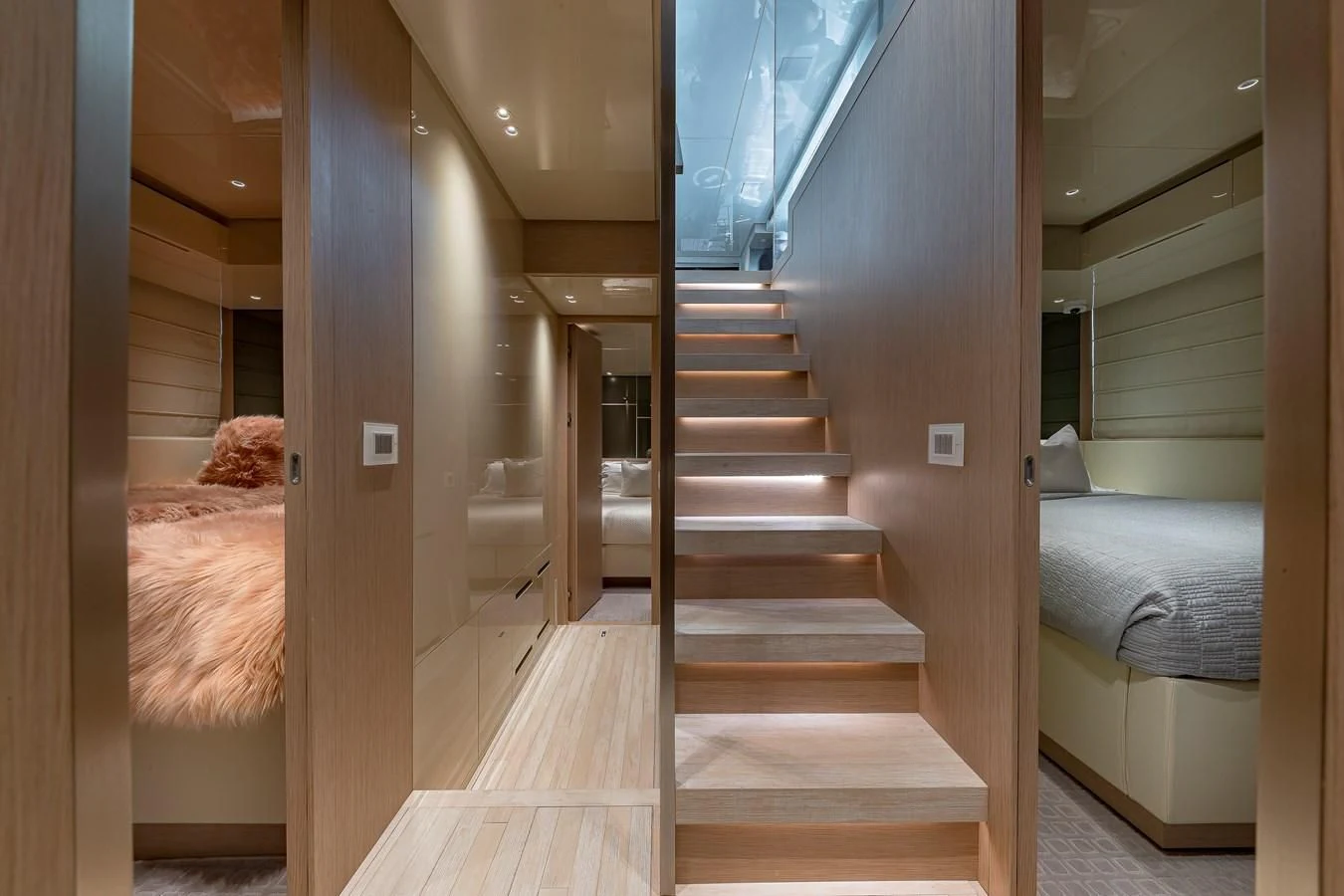 a bed and a dog in a room aboard MAVE Yacht for Sale