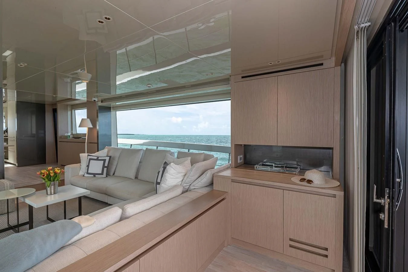 a room with a bed and a desk aboard MAVE Yacht for Sale