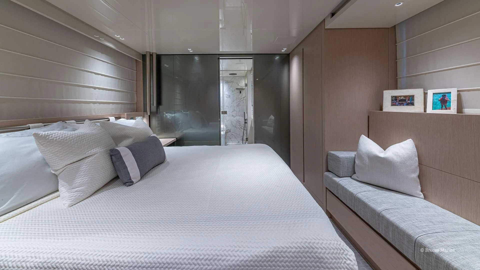 a room with two beds aboard MAVE Yacht for Sale