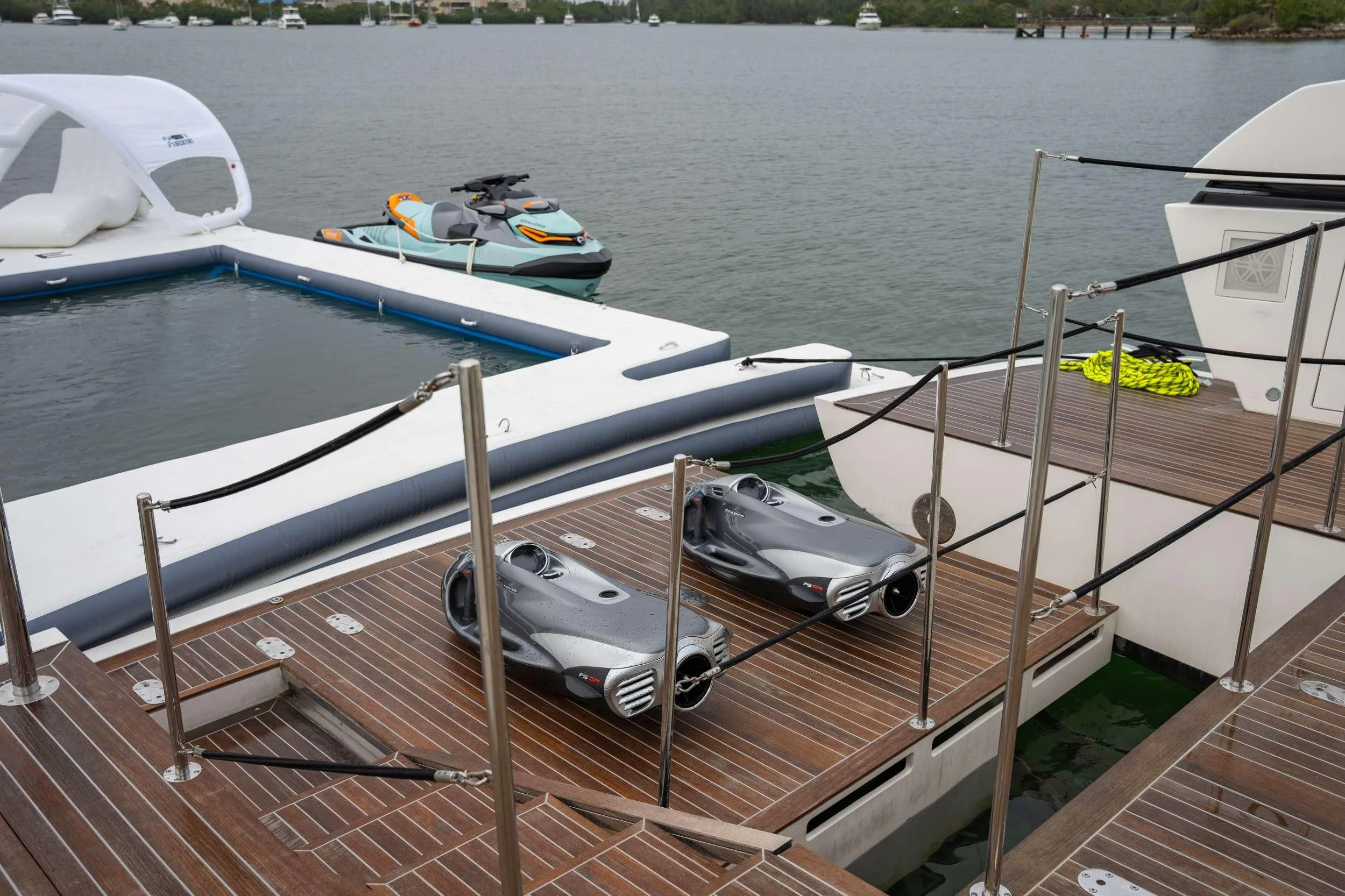 a boat docked at a pier aboard MAVE Yacht for Sale