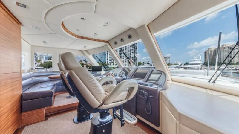 inside of a car aboard PRIMA MEA Yacht for Sale