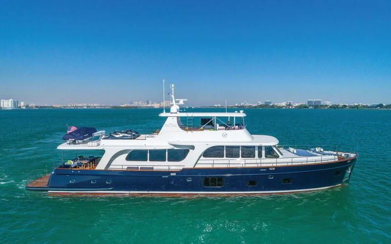 a boat in the water aboard PRIMA MEA Yacht for Sale