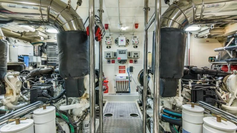a room with pipes and equipment aboard PRIMA MEA Yacht for Sale