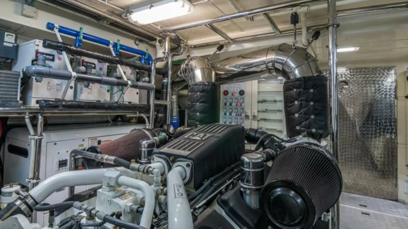 a machine with a large metal object aboard PRIMA MEA Yacht for Sale