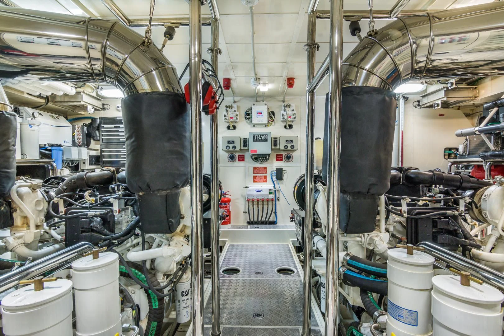 a room with pipes and equipment aboard PRIMA MEA Yacht for Sale