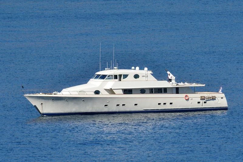 a white yacht in the water aboard XIPHIAS Yacht for Charter