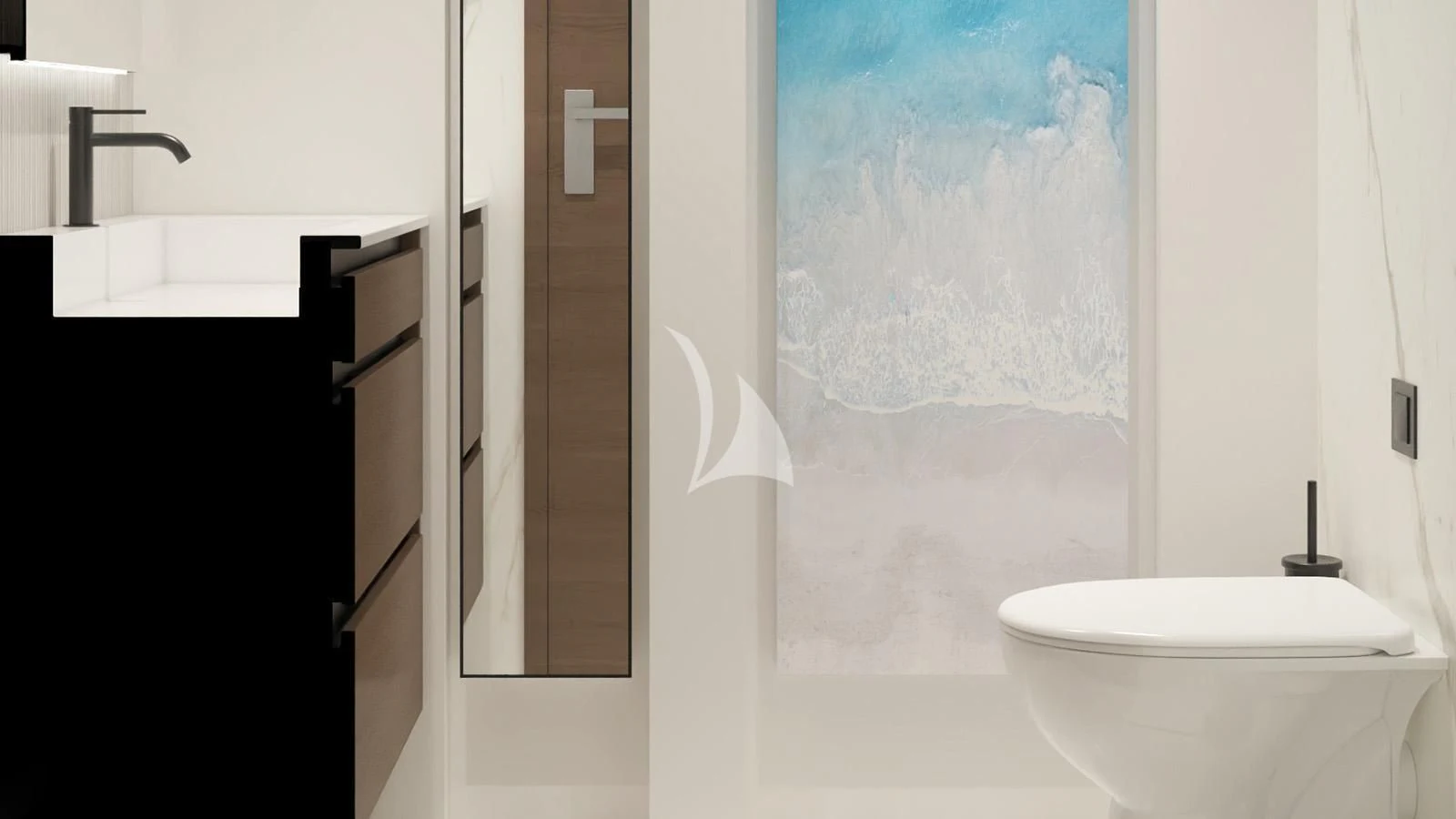 a bathroom with a sink and a toilet aboard XIPHIAS Yacht for Charter