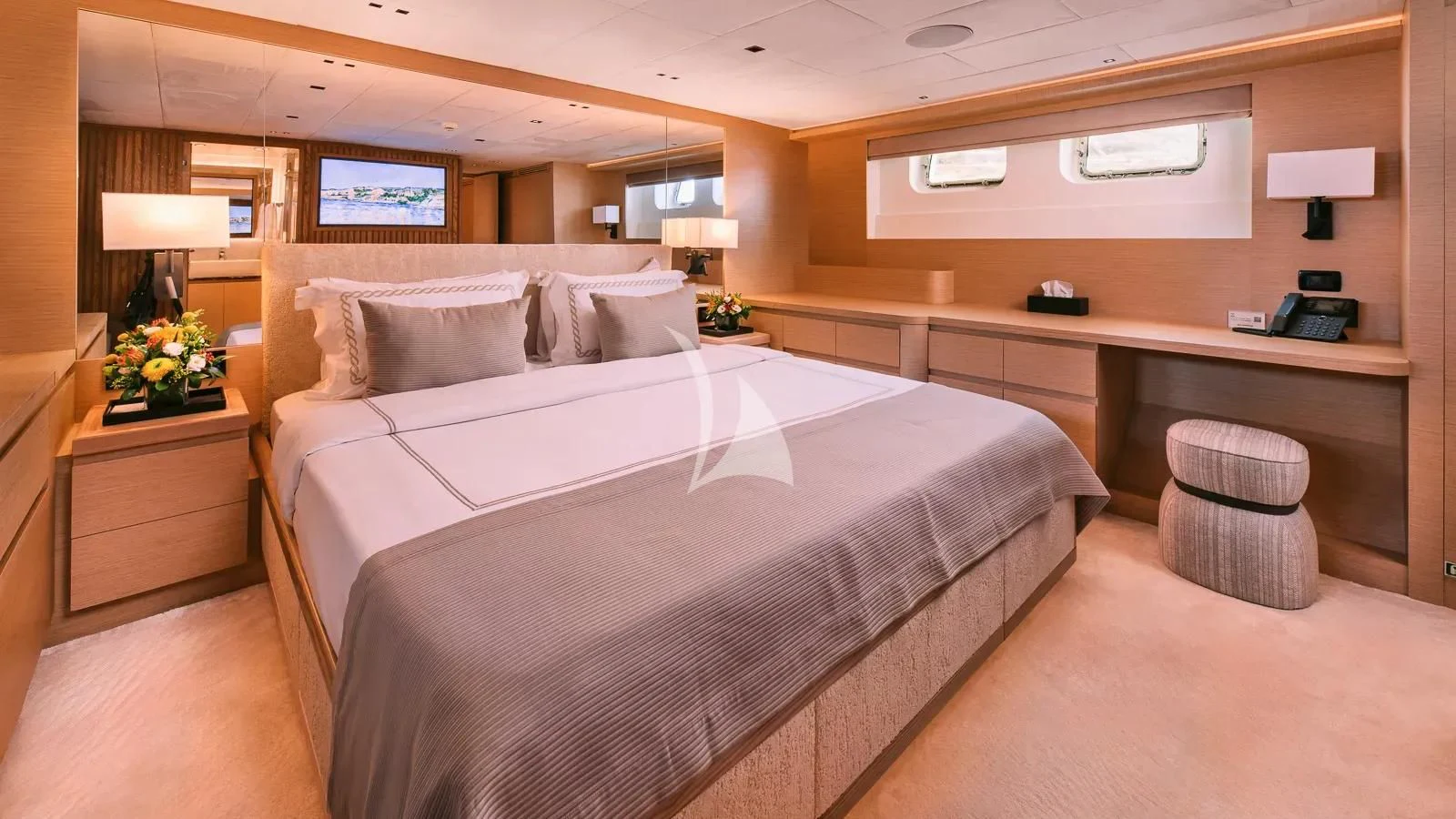 a bed in a room aboard XIPHIAS Yacht for Charter