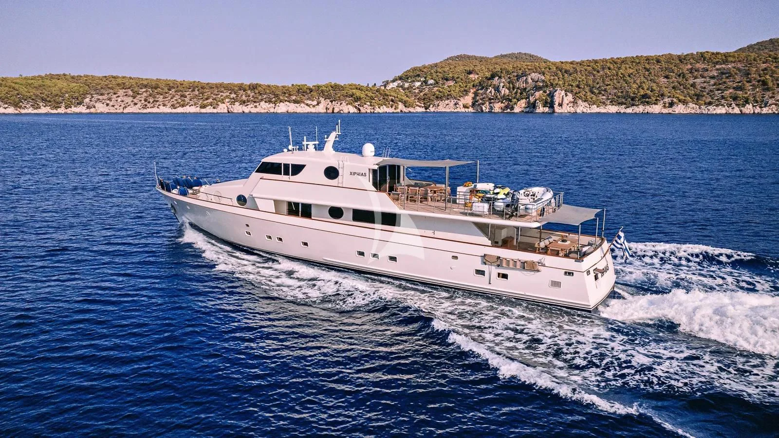a boat on the water aboard XIPHIAS Yacht for Charter