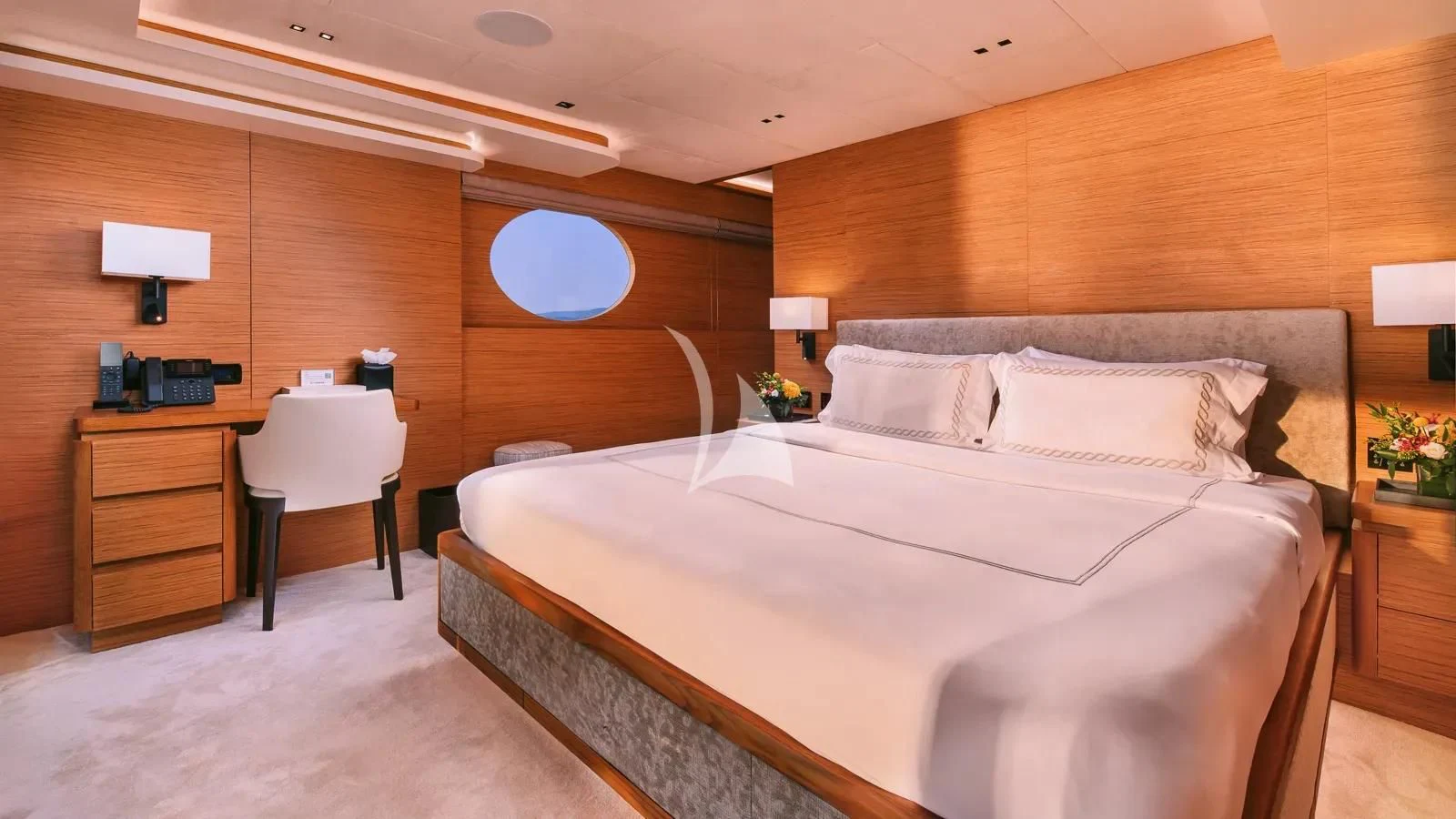 a bed in a room aboard XIPHIAS Yacht for Charter