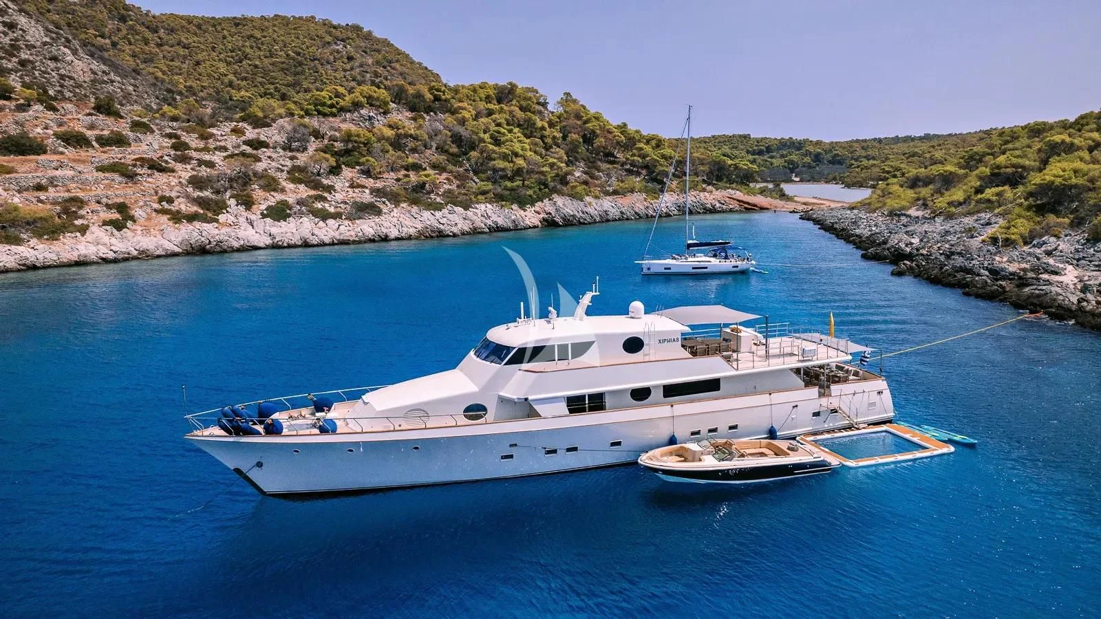 a boat on the water aboard XIPHIAS Yacht for Charter