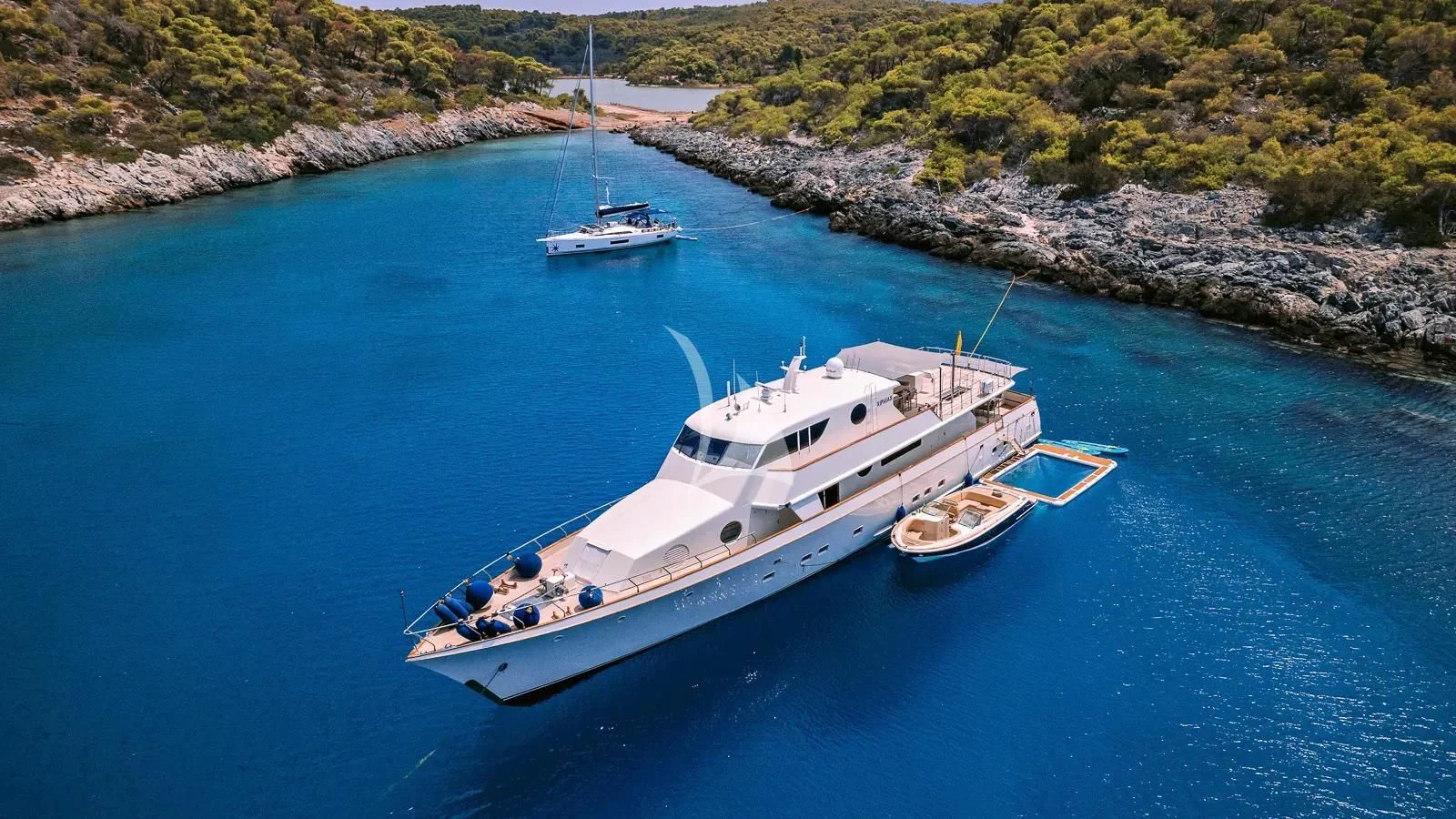 a boat in the water aboard XIPHIAS Yacht for Charter