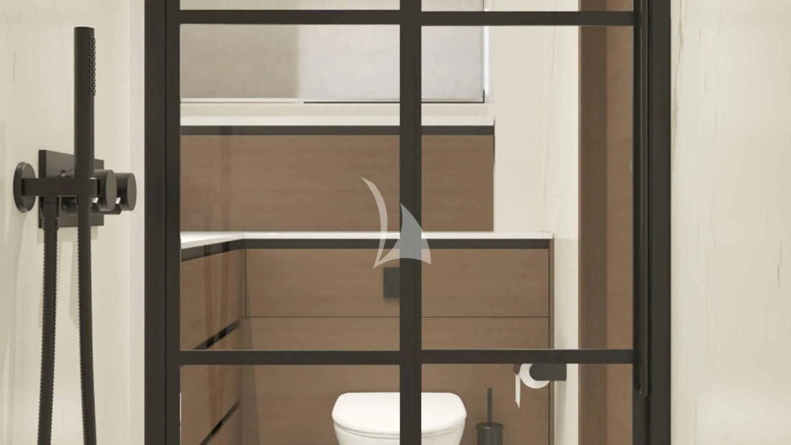 a black pole with a cross on it aboard XIPHIAS Yacht for Charter