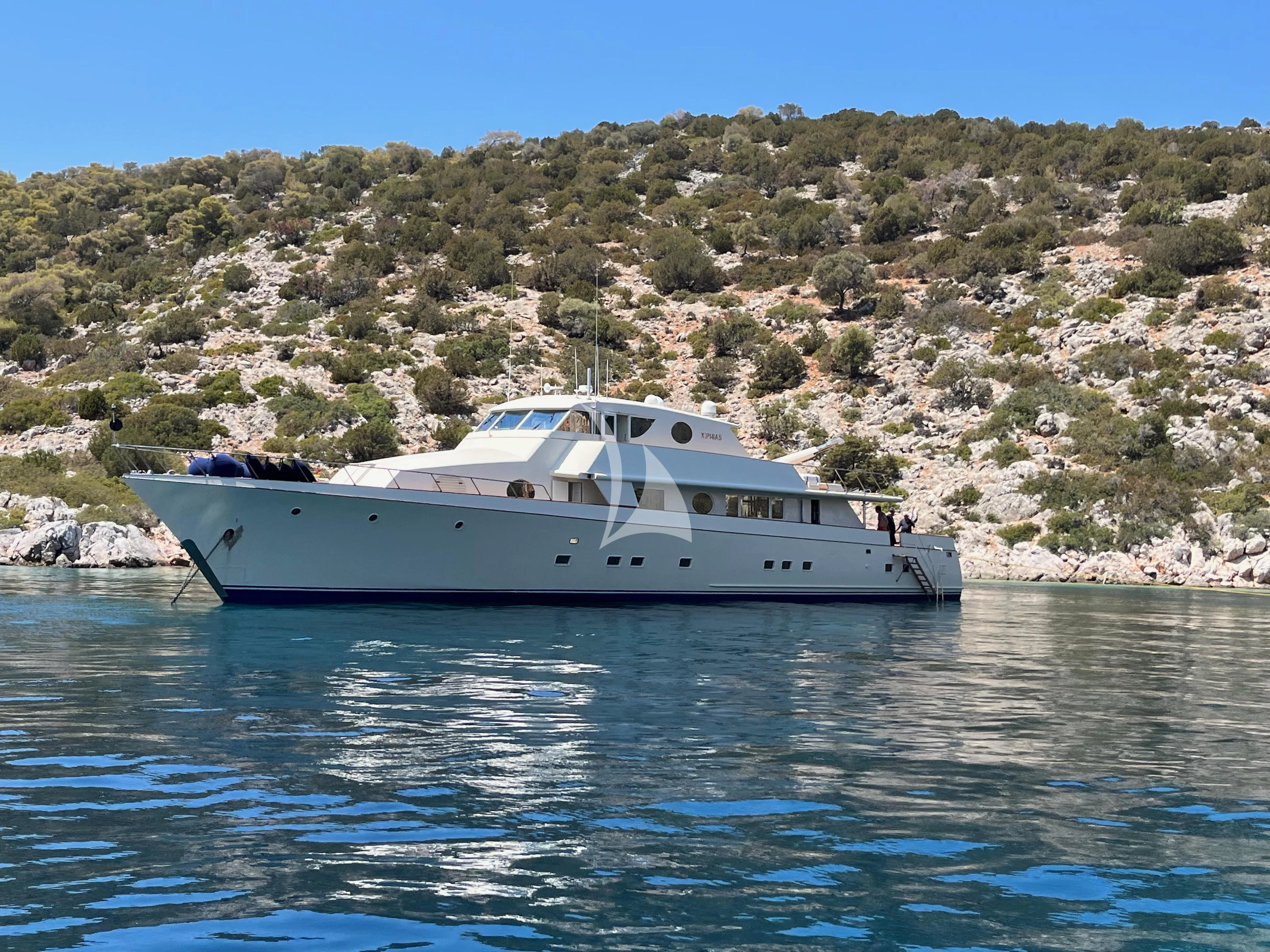 a boat in the water aboard XIPHIAS Yacht for Charter