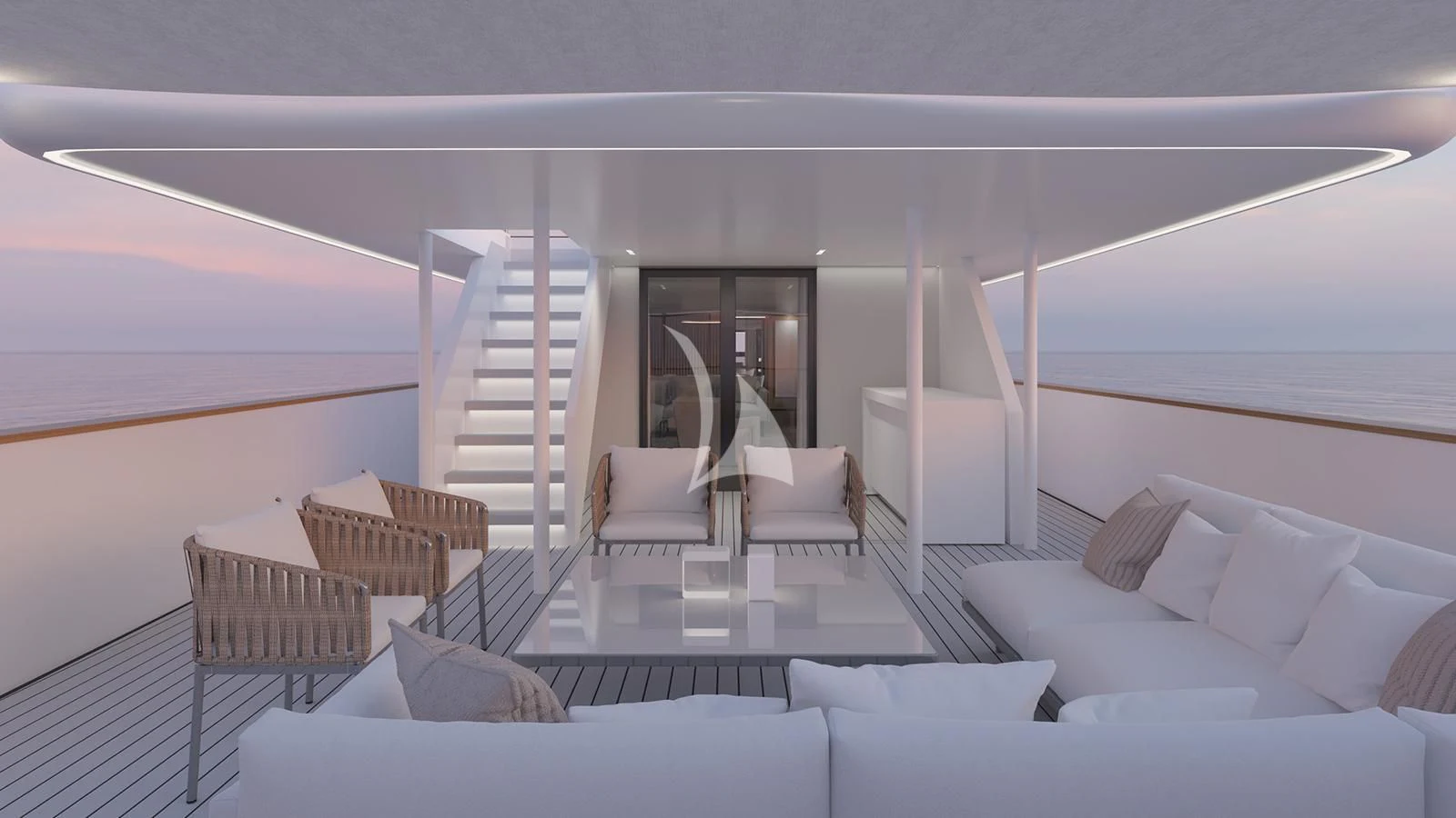 a room with a bed and a table aboard XIPHIAS Yacht for Charter