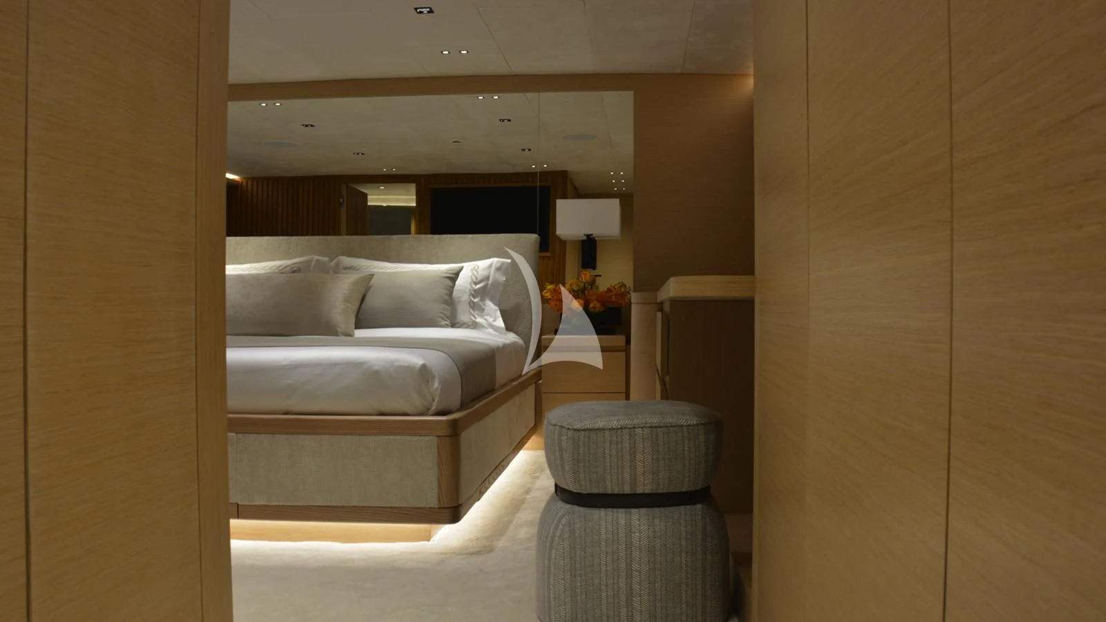 a bed in a room aboard XIPHIAS Yacht for Charter