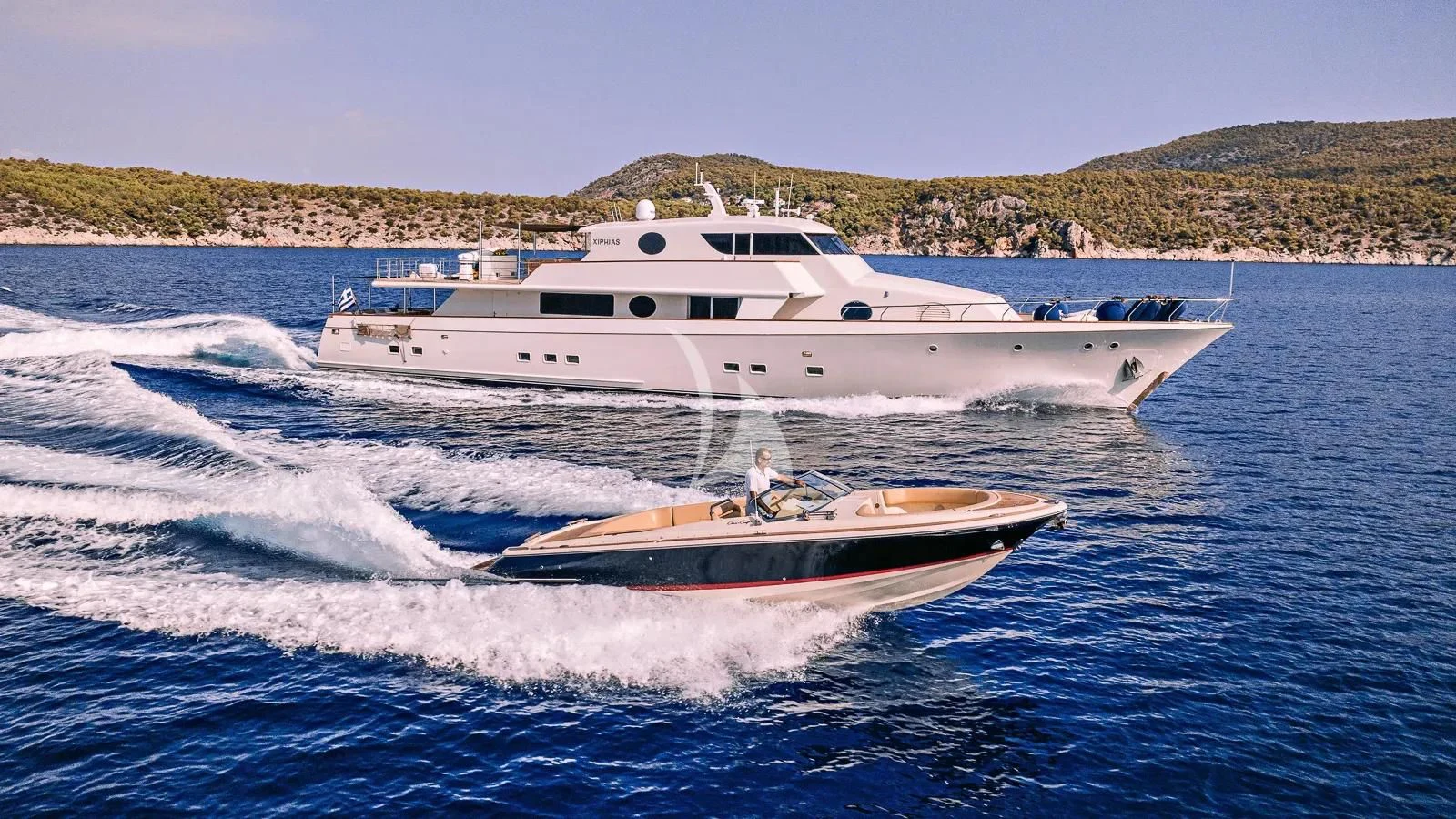 a boat on the water aboard XIPHIAS Yacht for Charter